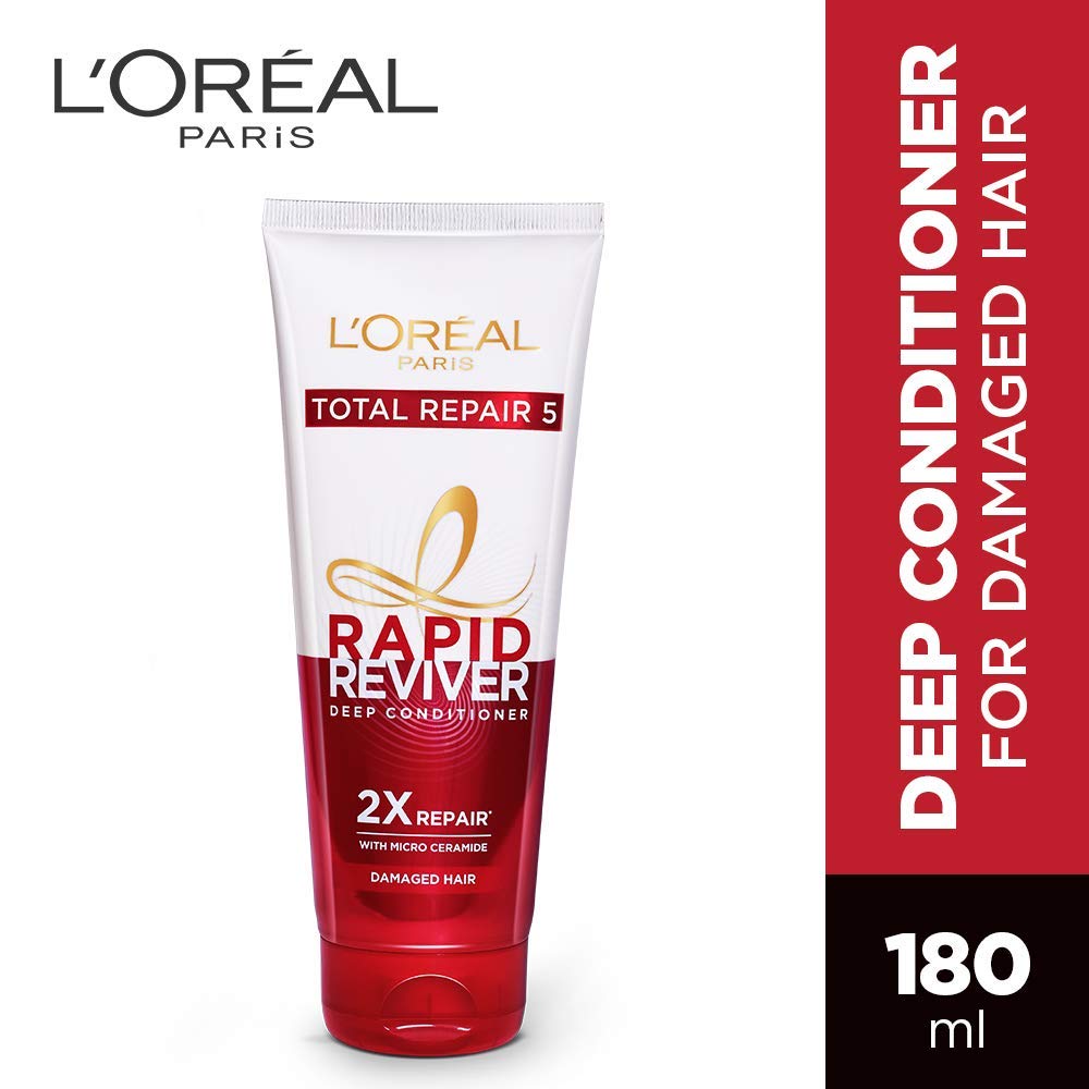 L'Oreal Paris Rapid Reviver Total Repair 5 Deep Conditioner 180ml & Rapid Reviver 6 Oil Nourish Deep Conditioner 180ml - Hair Repair Treatment for Damaged Hair - Perfect for Dry, Frizzy, and Color-Treated Hair at Home or Salon Use
