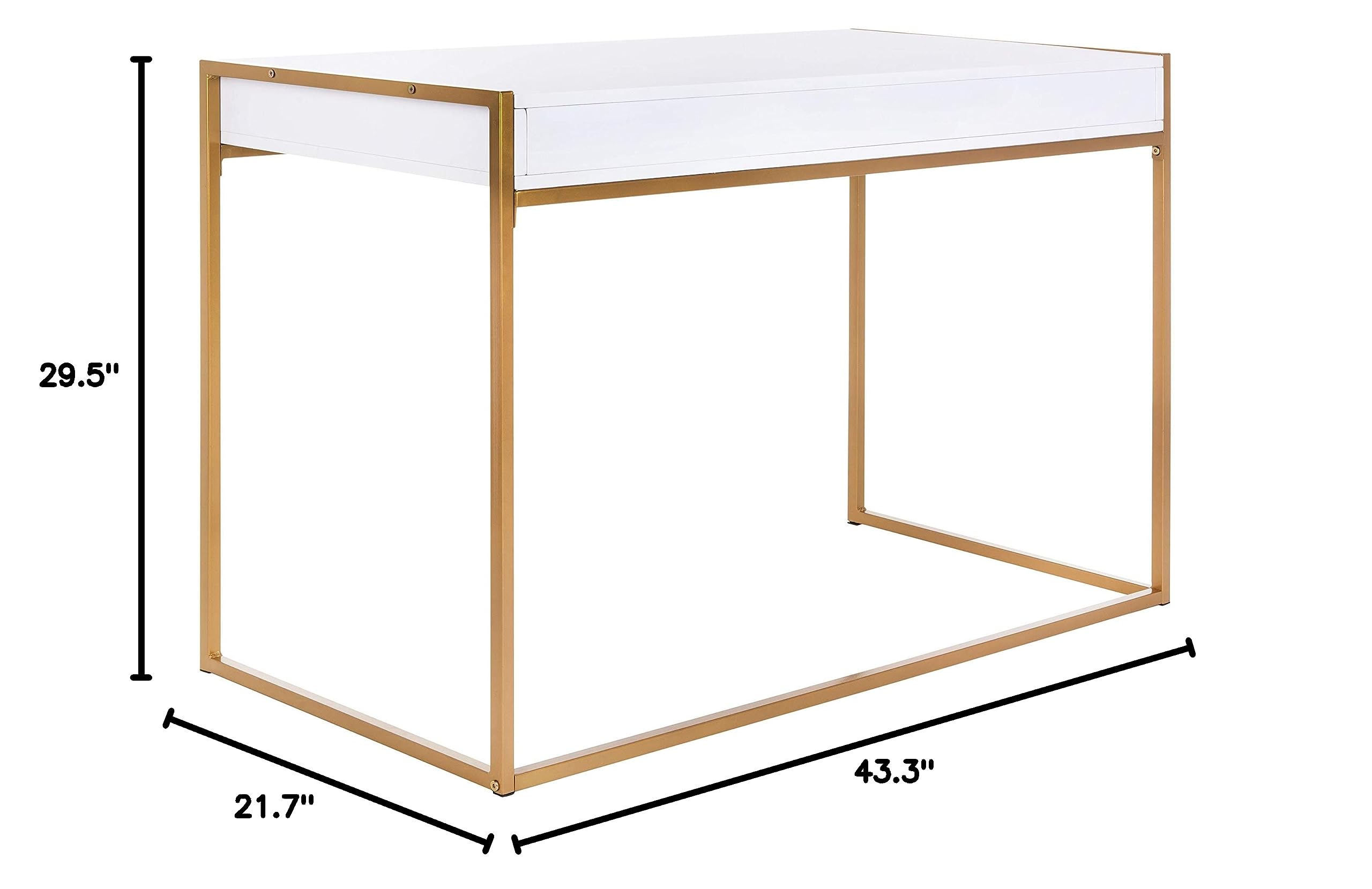 Safavieh Elodie Modern White and Gold 1-Drawer Home Office Desk - Stylish Writing Desk for Small Spaces, Dorm Rooms & Modern Workspaces