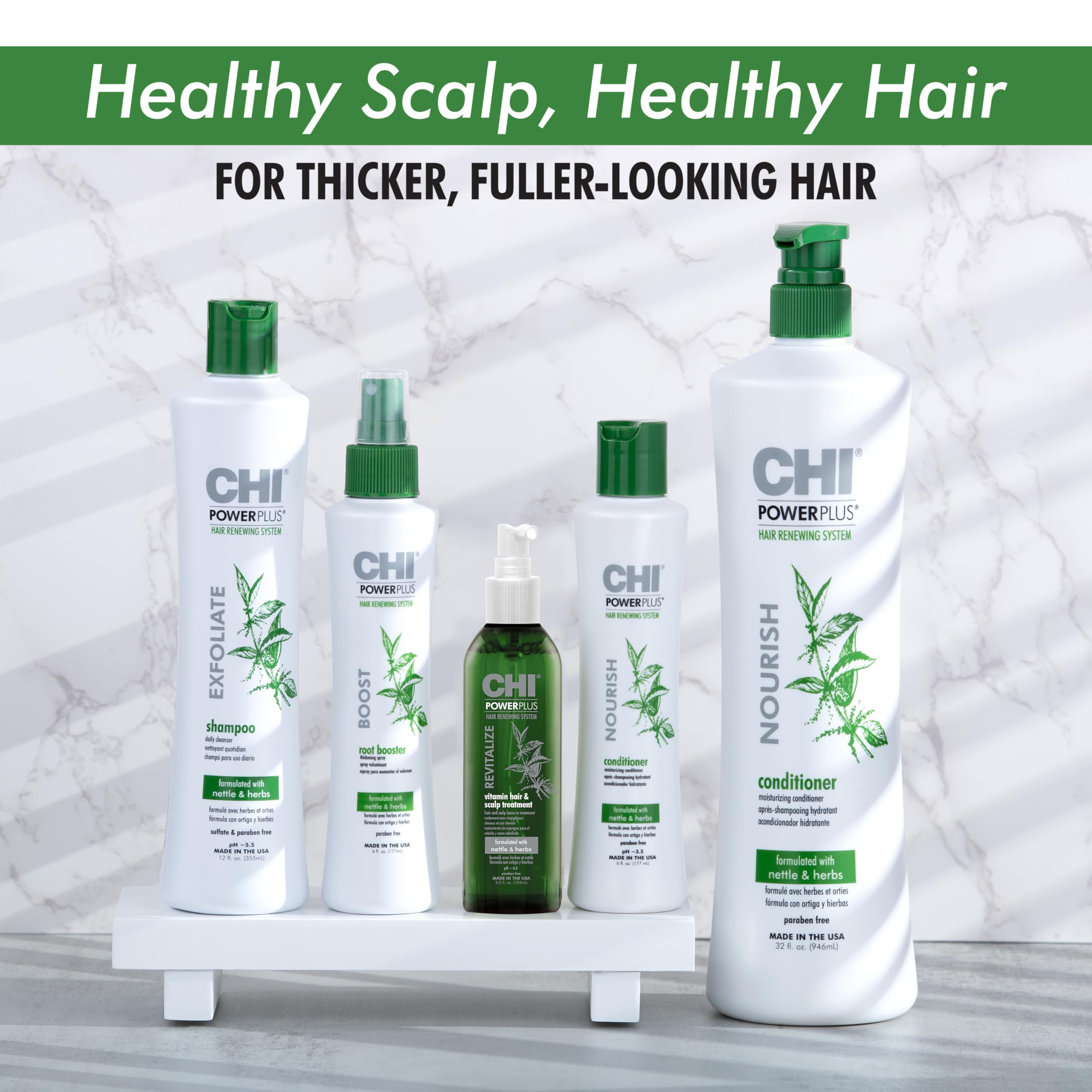 CHI Power Plus Step Exfoliate Shampoo 32oz, Nourish Conditioner 32oz & Revitalize Vitamin Hair Scalp Treatment 3.5oz - 3-Step Professional Hair Care System for Damaged Hair Repair - Salon Quality Shampoo & Conditioner Set for Dry, Frizzy Hair - Perfect for Home & Professional Use