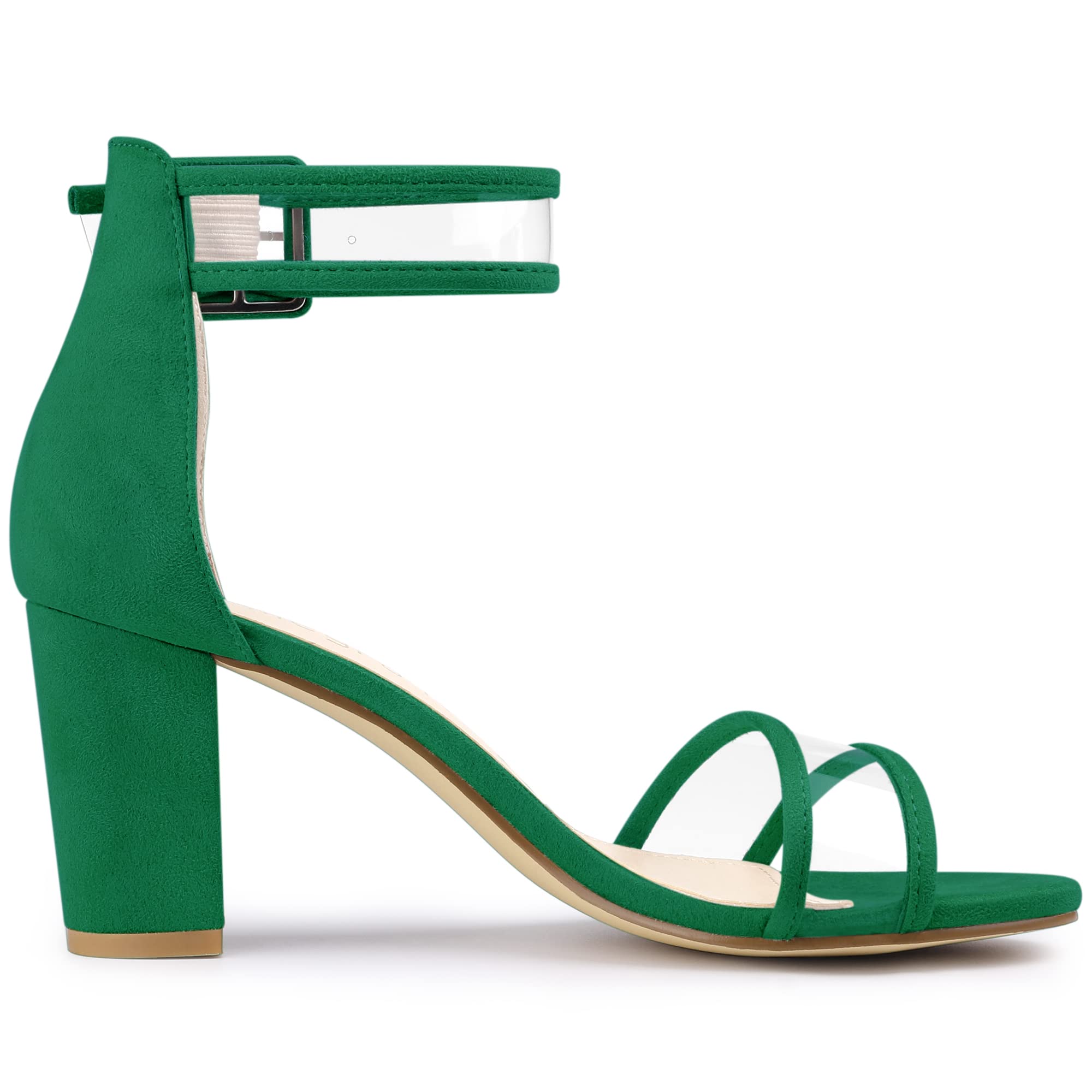 Allegra K Women's Clear Ankle Strap Chunky Heel Sandals - Comfortable Summer Dress Shoes for Weddings, Parties & Date Nights
