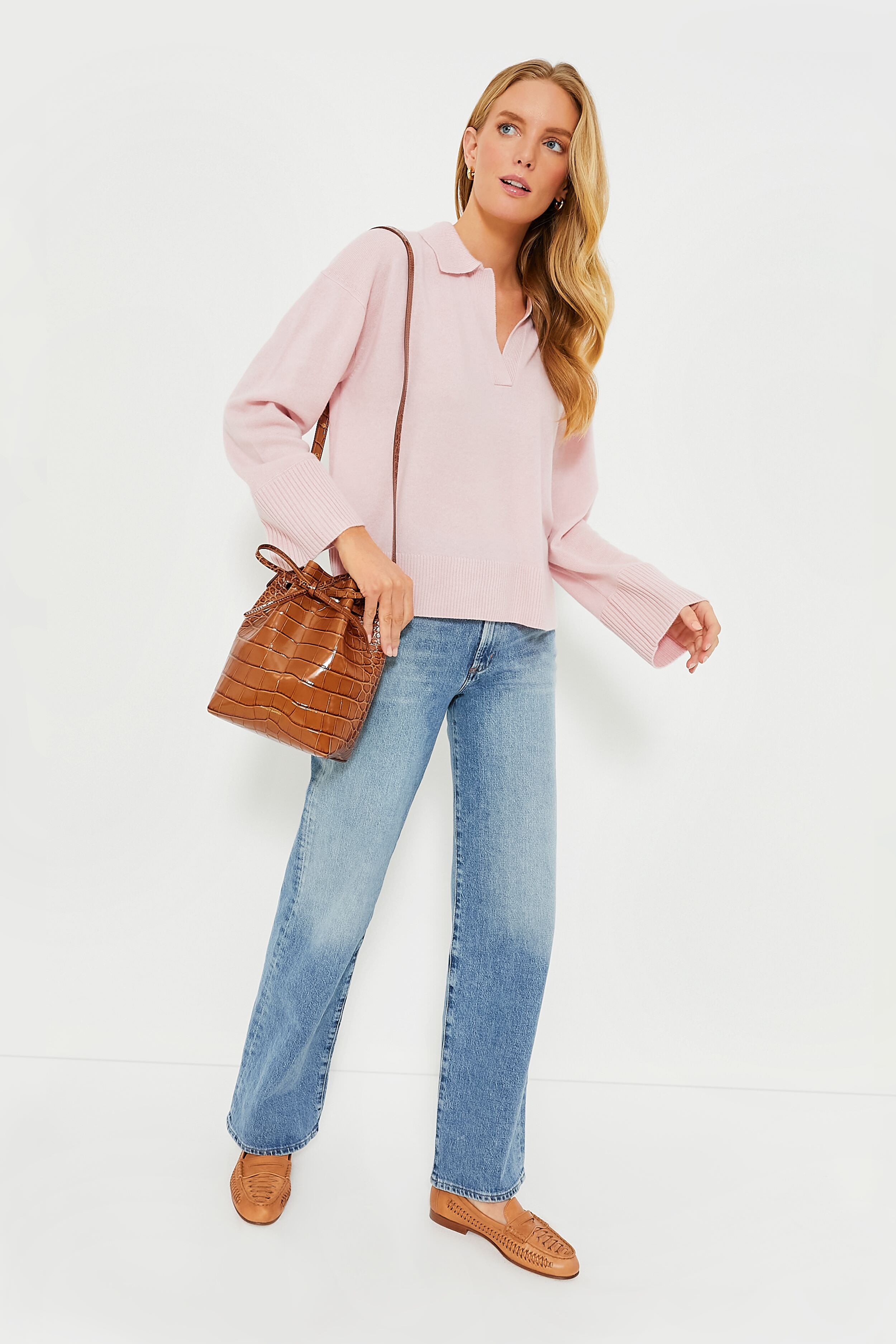 Blush Pink Cashmere Ally Polo Pullover - Soft & Luxurious Women's Sweater for Work & Casual Wear | Perfect for Office, Dates & Fall Layering