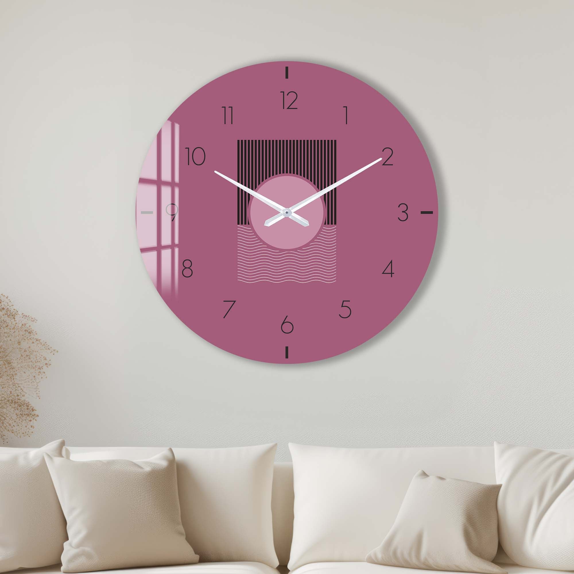 Soluna Mauve Glass Wall Clock - Modern Decorative Silent Non-Ticking Clock for Living Room, Bedroom, Office - Perfect Home & Office Decor