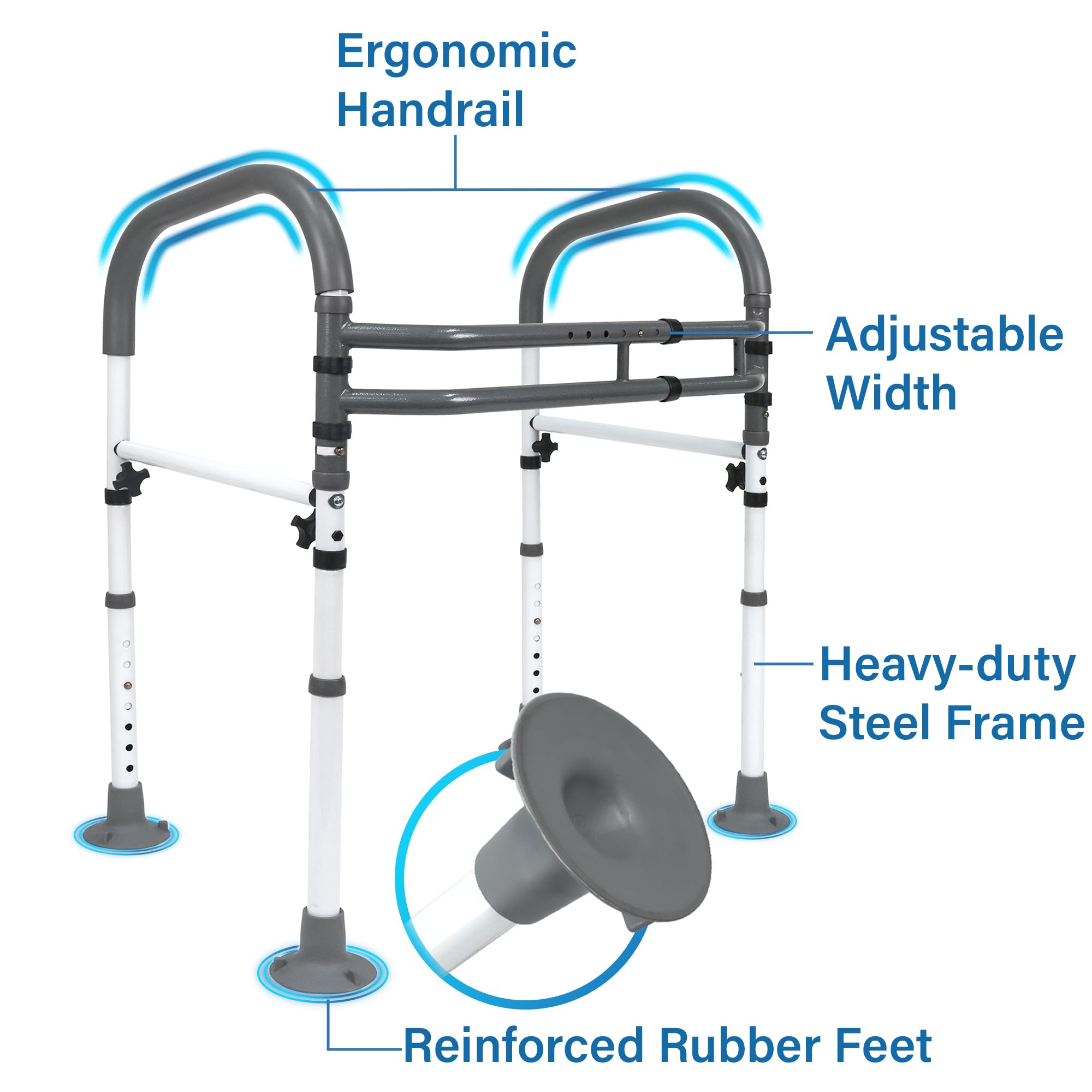 Vaunn Adjustable Shower Chair with Arms & Folding Toilet Safety Rail - FSA/HSA Eligible Medical Bathroom Safety Bundle for Elderly & Disabled
