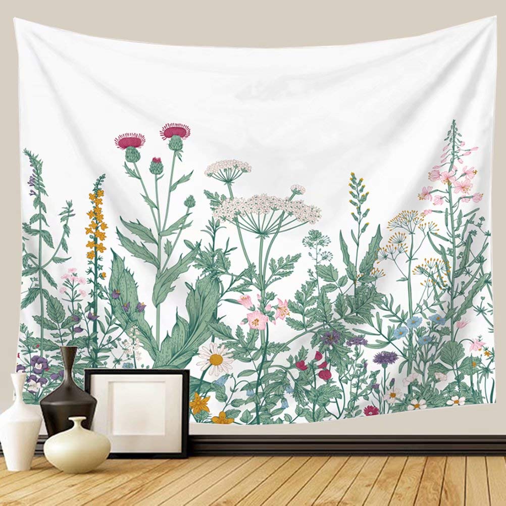 TSDA Floral Botanical Tapestry - Wildflower Herbs Plant Wall Hanging Decor for Bedroom, Dorm, Living Room - Large 79 x 59 Inch Bohemian Aesthetic Tapestry - Perfect for Home Decor, Yoga Studio & Festival Backdrop