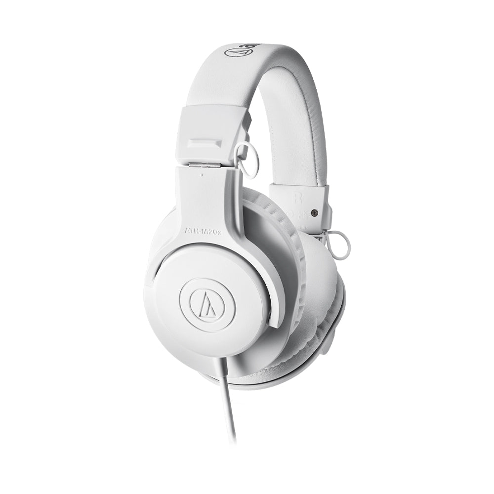 Audio Technica ATH-M20x Professional Studio Monitor Headphones - Closed Back, White - Perfect for Music Production, Podcasting & Gaming