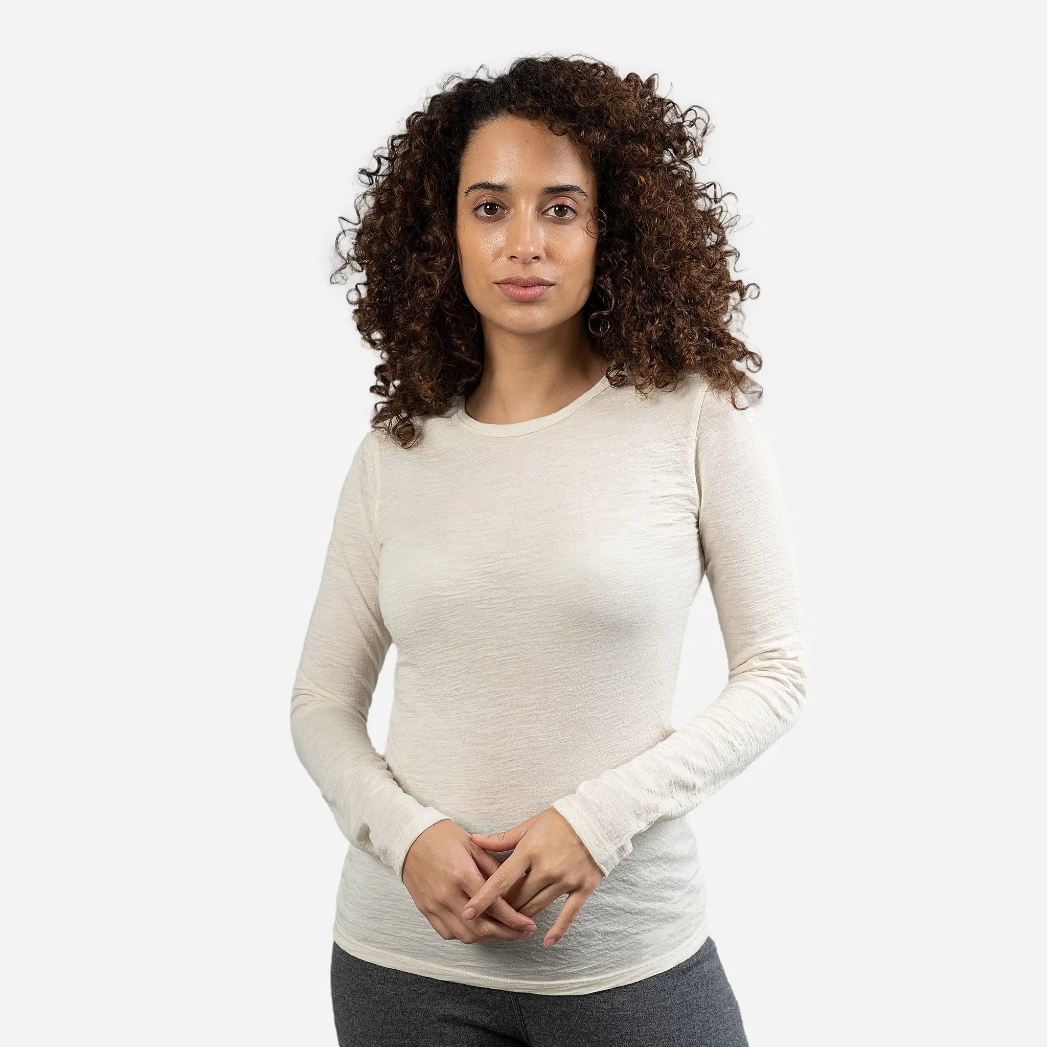Ultralight Women's Alpaca Wool Long Sleeve T-Shirt - 160 GSM Soft & Warm Base Layer for Winter Hiking, Yoga & Casual Wear