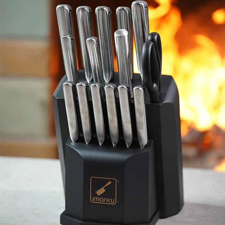 16-Piece High Carbon Stainless Steel Kitchen Knife Set with Wooden Block - Professional Chef Knives for Cooking, Slicing, Dicing - Perfect for Home Kitchens, Restaurants & Culinary Gifts