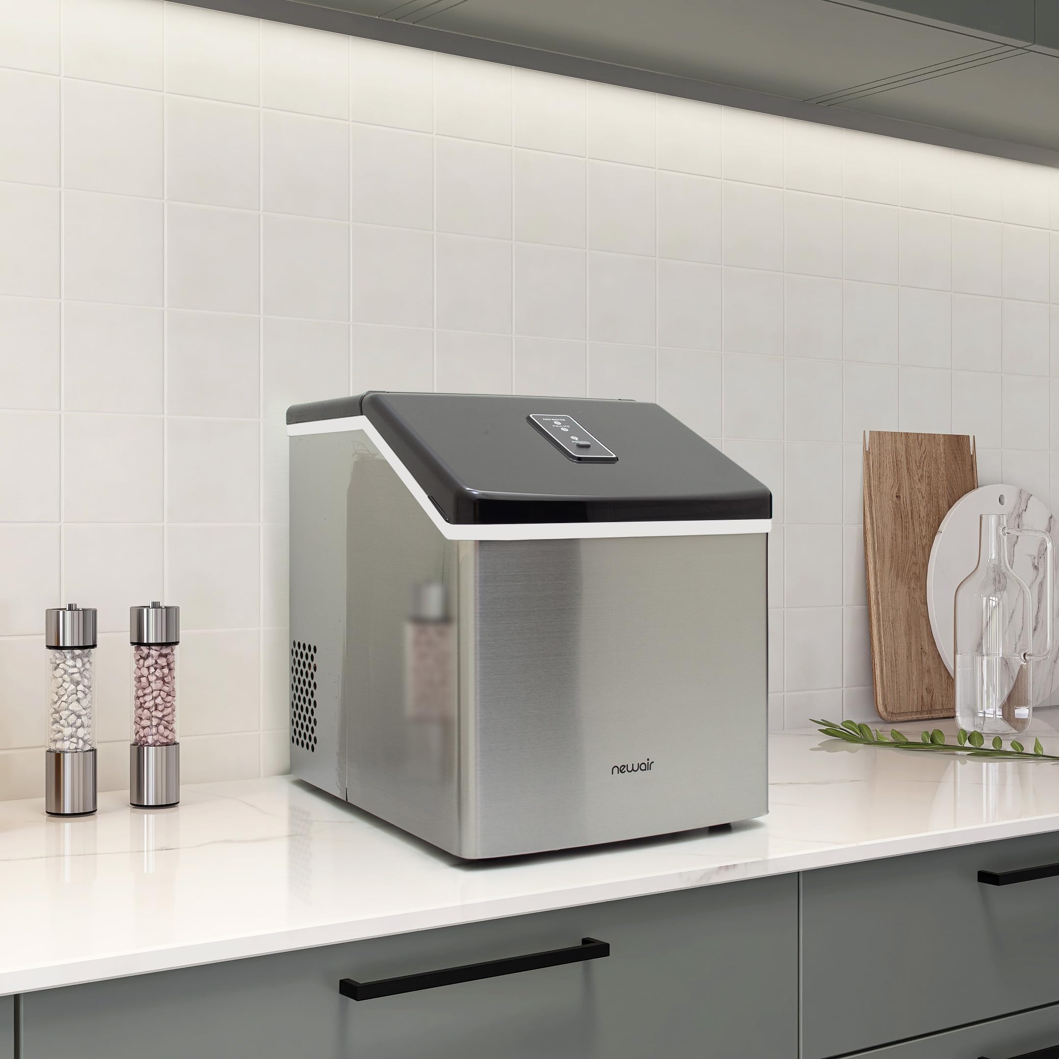 Newair Silver Countertop Ice Maker Machine - Fast 15-Minute Ice Cube Production, Compact & Automatic for Home, Kitchen, Office, Bar - Perfect for Cocktails, Parties, and Daily Use