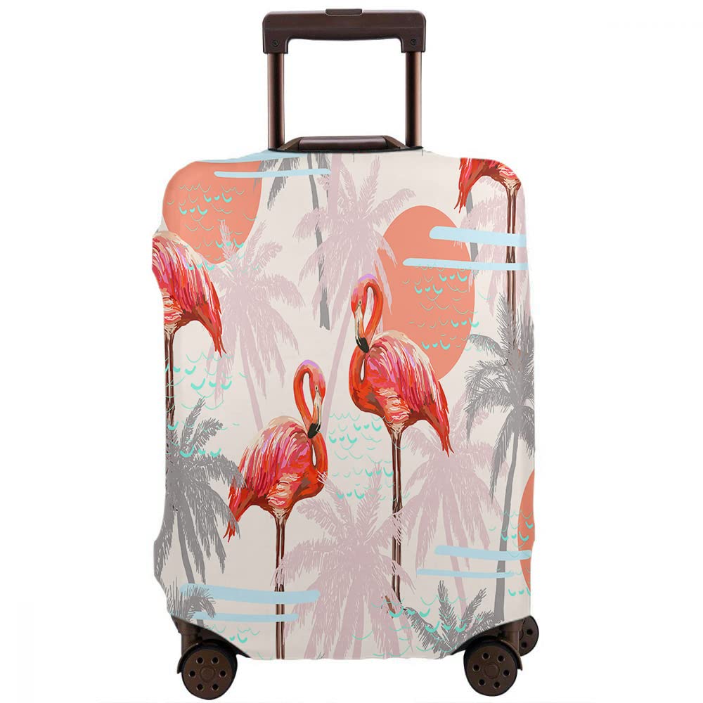 Beabes Flamingo Luggage Cover - Tropical Beach Palm Trees & Flamingo Bird Design, Fits 18-21 Inch Suitcases - Durable Travel Suitcase Protector for Vacation, Cruise & Airplane Trips