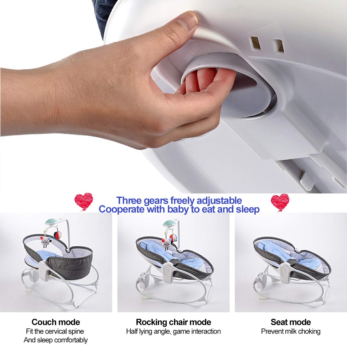 3-in-1 Baby Bouncer with Soothing Vibration & 3-Speed Adjustment - Convertible Sit to Lie Down Rocking Chair for Newborns, Infants, Boys & Girls - Perfect for Nursery, Playtime & Calming Fussy Babies