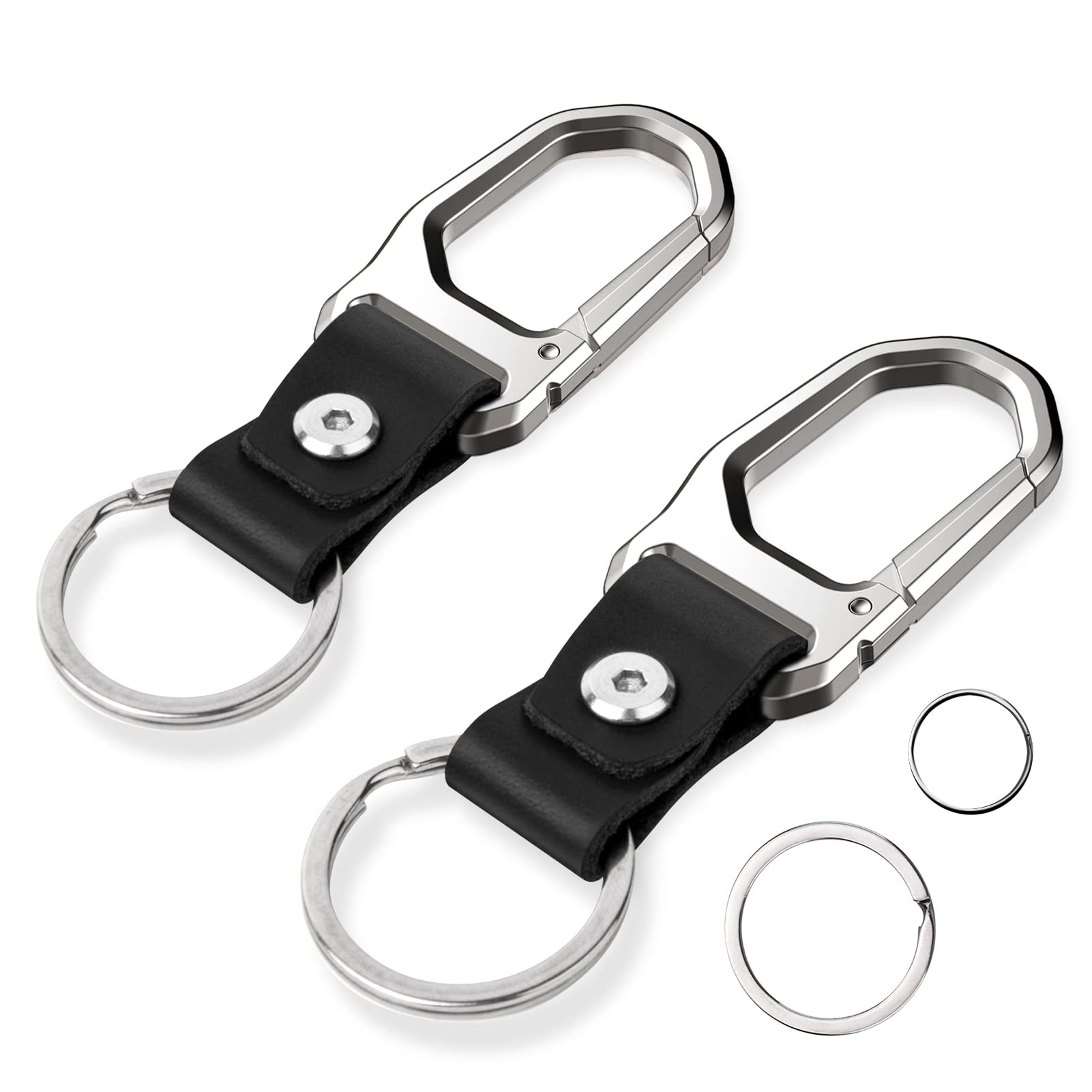 2 Pack Leather Carabiner Keychain with Clip - Durable Key Ring for Men & Women - Perfect for Car Keys, House Keys, and Outdoor Activities