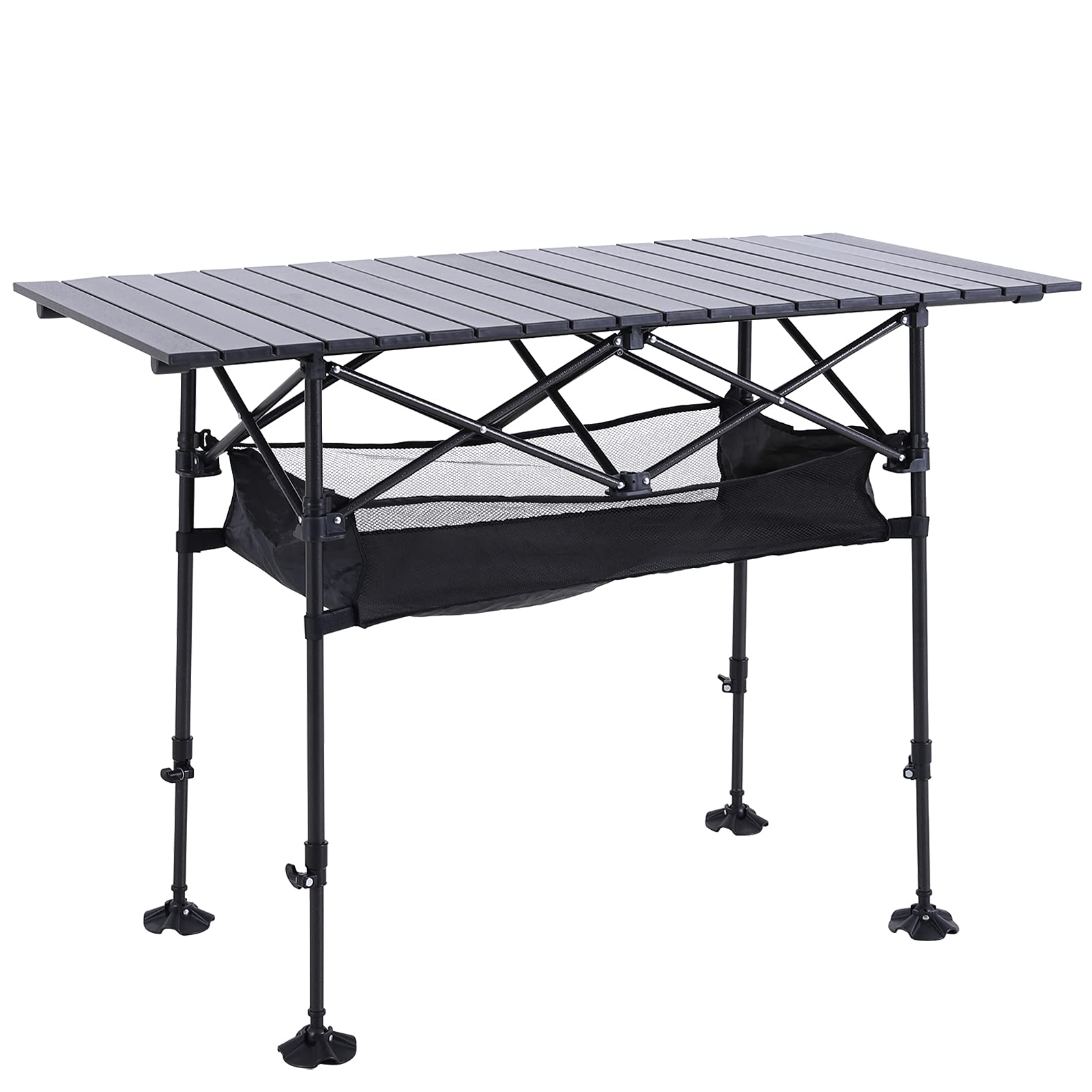 Portable Aluminum Camping Table with Storage - Adjustable Height Outdoor Picnic Table for BBQ, Beach, Travel & Backyard Use - Perfect for Grilling, Picnics and Outdoor Adventures