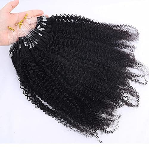 Mongolian Afro Kinky Curly Human Hair Extensions - 100 Strands Micro Loop Hair Weave for Black Women (26inch, Jet Black #1) | Perfect for Protective Styles, Braids, and Natural Hair Volume Boost