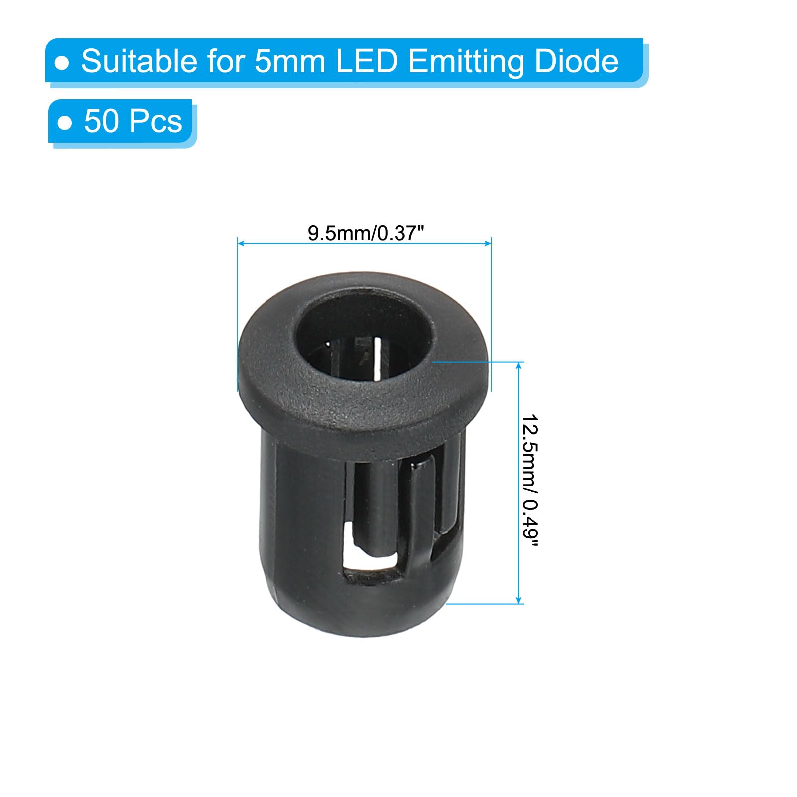 PATIKIL 50-Pack 5mm LED Holder Clips - Black Plastic Diode Mounting Brackets for Lamp Bulbs & LED Displays - Secure Panel Mounting Solution for DIY Lighting Projects & Electronic Prototyping