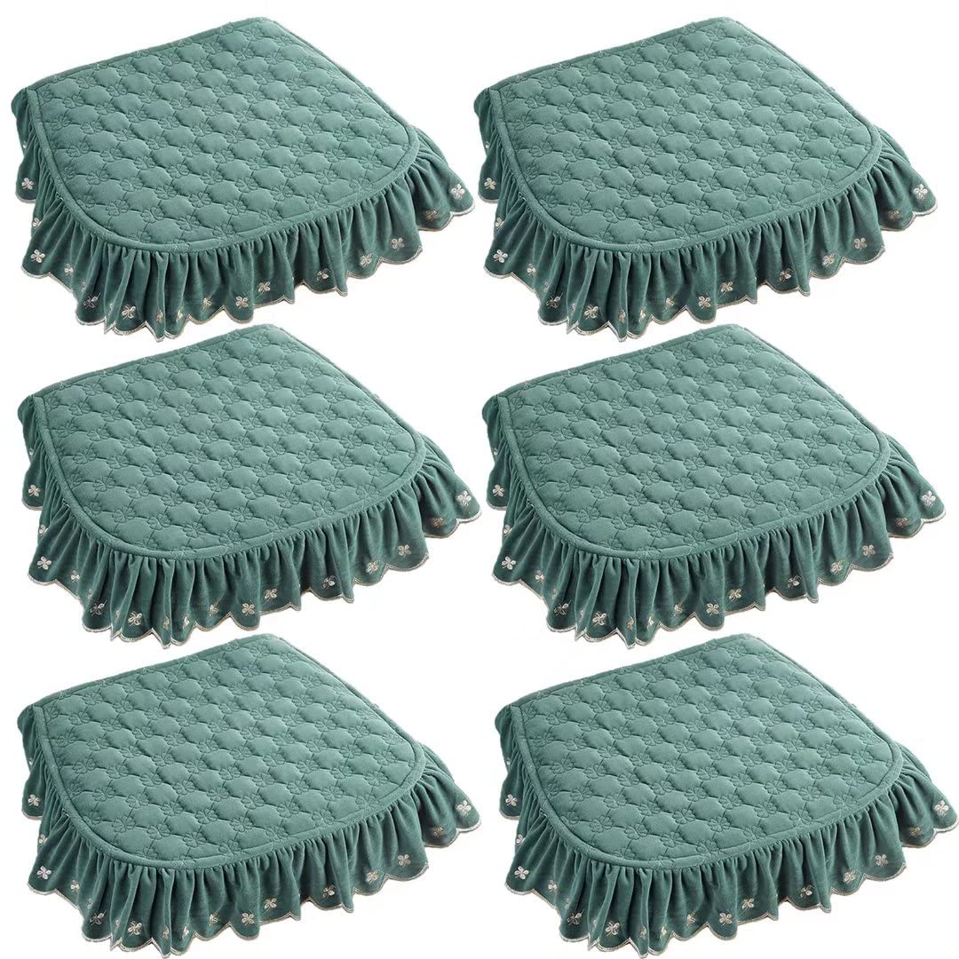 6-Pack Non-Slip Square Kitchen Chair Cushions 18x18 Inch - Breathable Dining Seat Pads with Ruffles for Wooden Chairs - Perfect for Home, Restaurant & Office Use