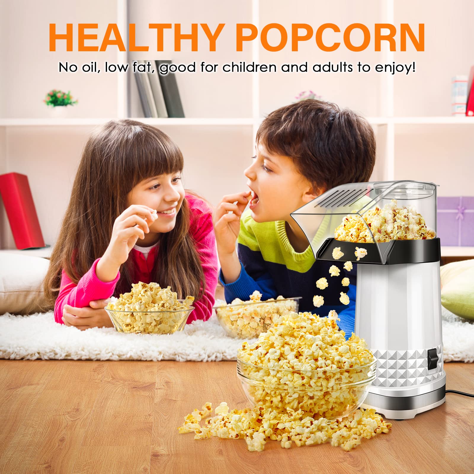 1200W Fast Electric Hot Air Popcorn Maker Machine - 4.5 Quart Capacity, ETL Certified & BPA-Free, Includes Measuring Cup - Perfect for Movie Nights, Family Gatherings, Kids Parties, and Healthy Snacking at Home