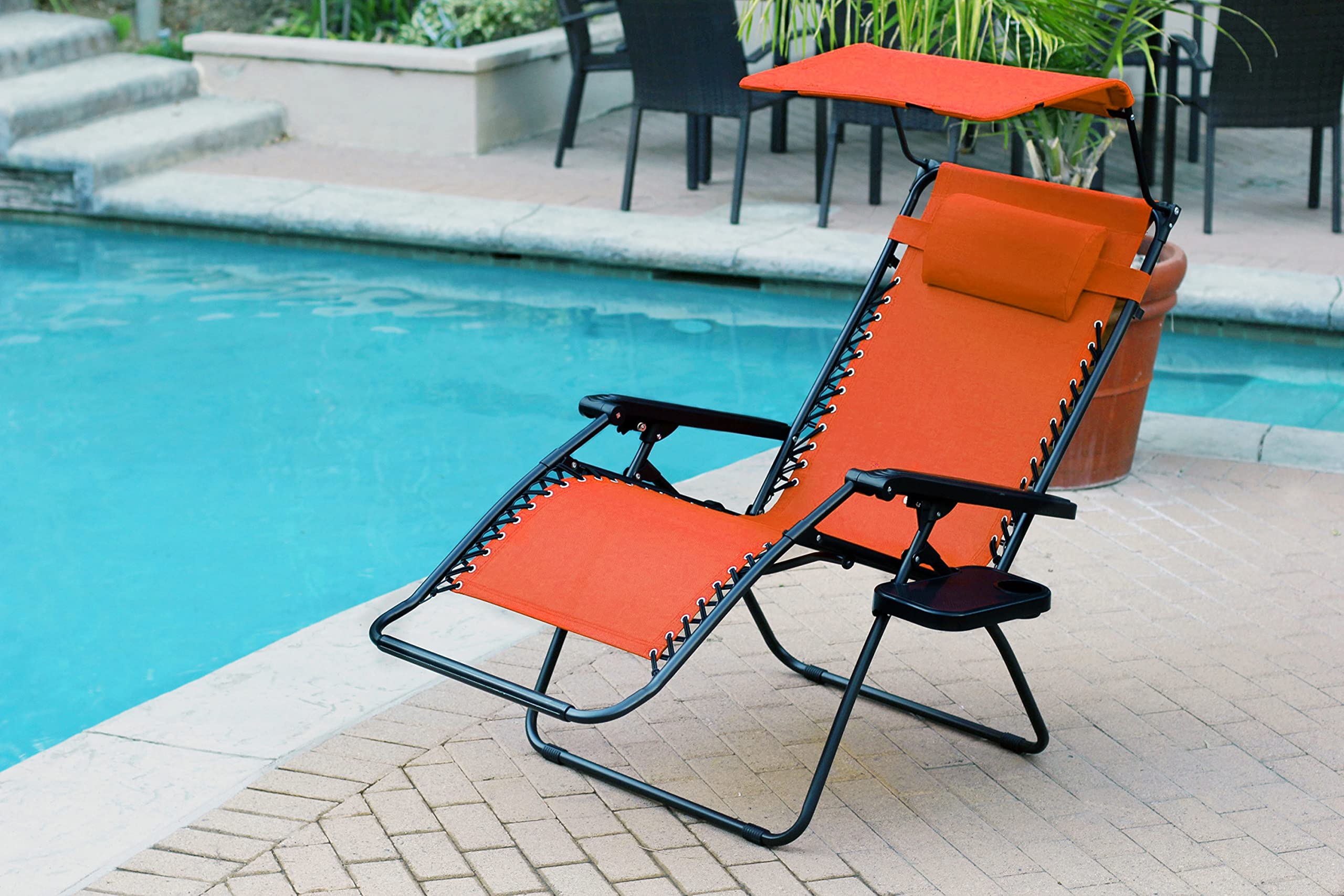 Jeco Oversized Zero Gravity Chair with Sunshade & Drink Holder - Adjustable Reclining Outdoor Lounge Chair for Patio, Poolside, Beach, Camping - Comfortable Orange Relaxation Chair for Backyard, Garden & Travel
