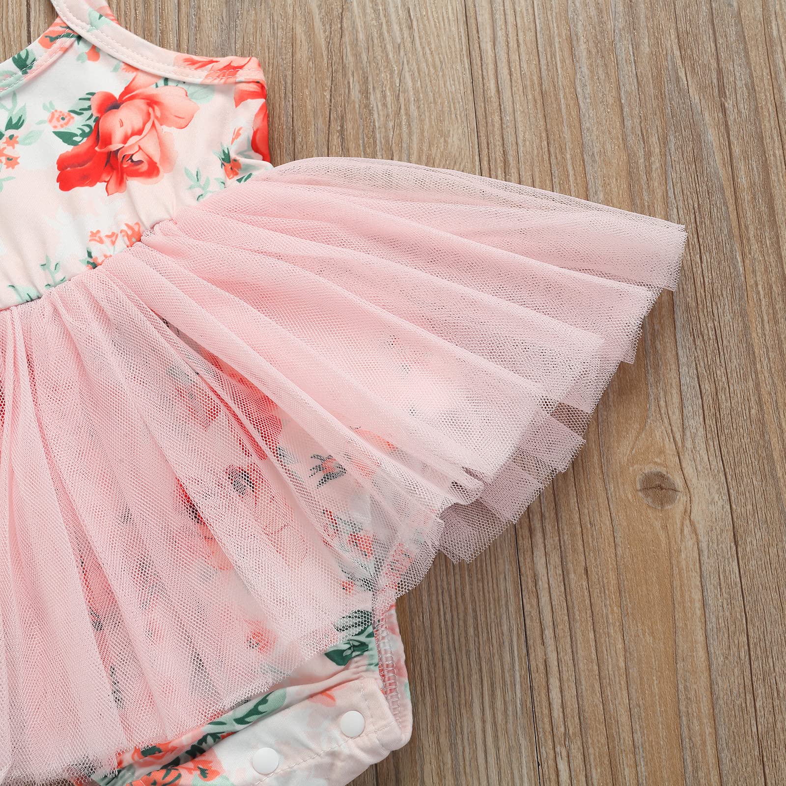 Adorable Baby Girl Romper Dress with Ruffle Short Sleeves & Tutu Skirt - Princess Mesh Bodysuit Outfit Set with Headband for Newborn Infant Photo Shoots, Birthday Parties & Special Occasions