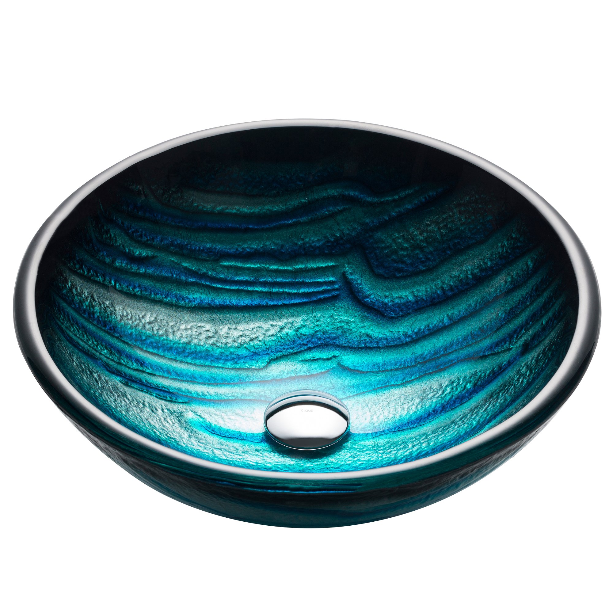KRAUS Nature Series™ 17 Inch Round Blue Glass Vessel Bathroom Sink - Modern Above Counter Basin for Vanity, Bathroom Decor - Perfect for Contemporary Homes, Spa Retreats & Luxury Bathrooms (Model GV-399-19mm)