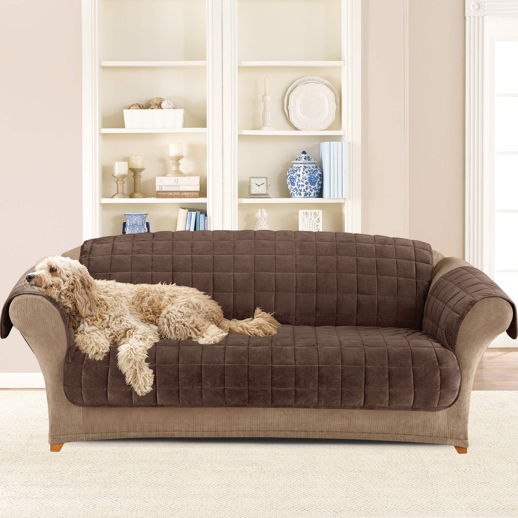 SureFit Deluxe Comfort Throw Cover - One Piece Machine Washable Pet Furniture Protector for Sofa (Chocolate Brown) - Perfect for Living Room, Bedroom & Pet-Friendly Homes