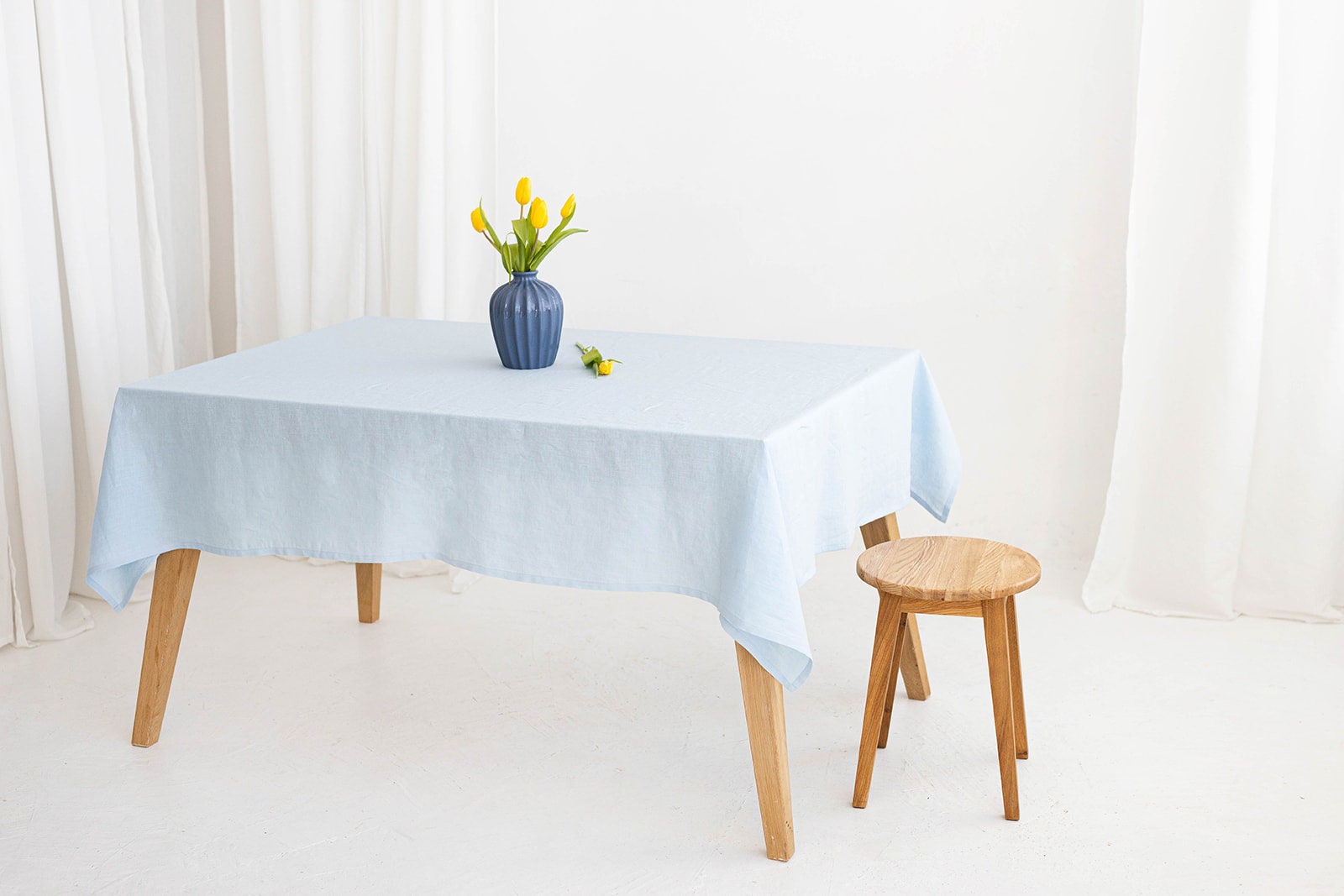 Sky Blue Linen Tablecloth - Premium 100% Natural Linen Fabric - Elegant Dining Table Cover for Weddings, Parties & Home Decor (60x90 Inches)