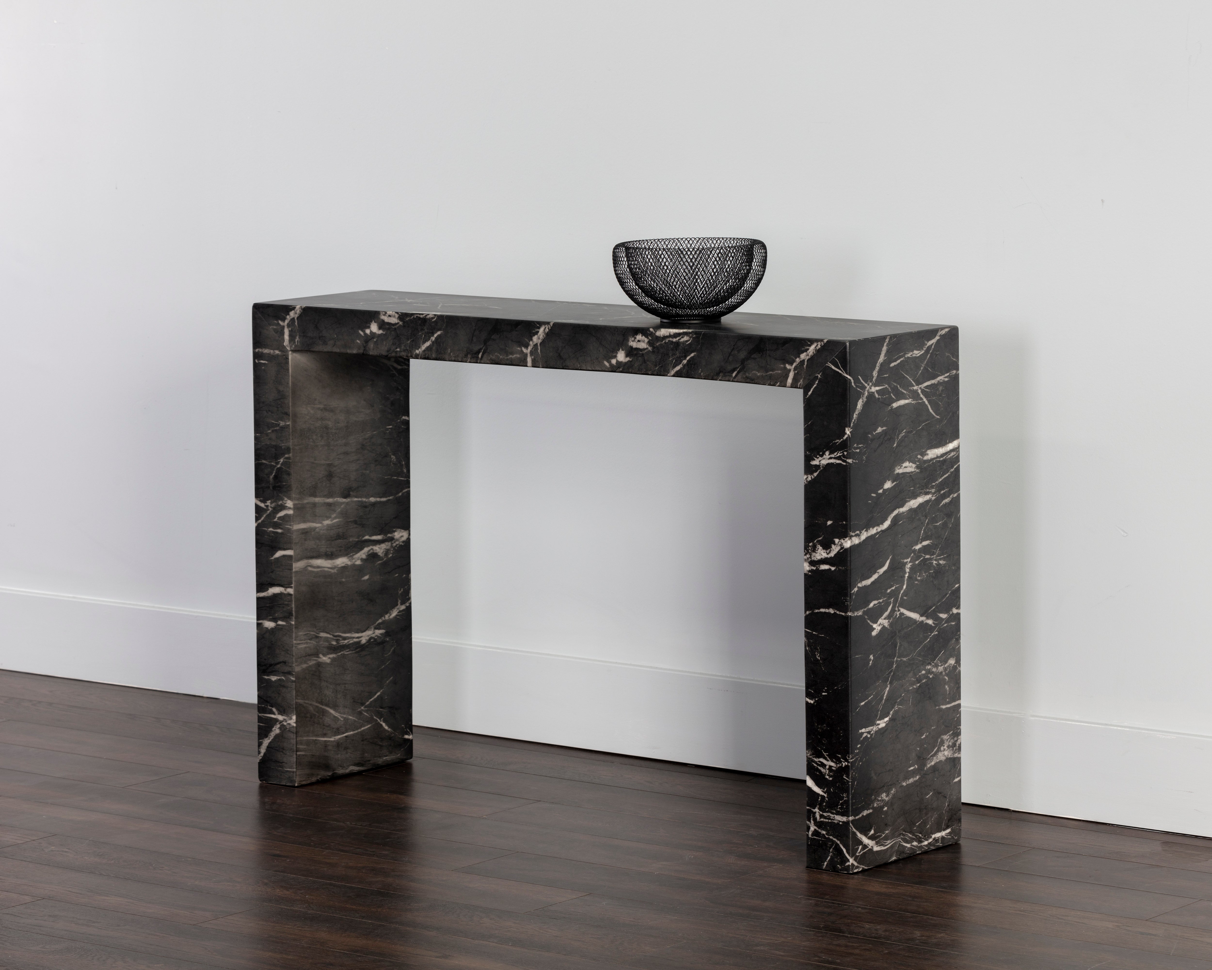 Modern Axle Console Table with Marble-Look Top - Black Finish for Entryway, Living Room, or Hallway Decor