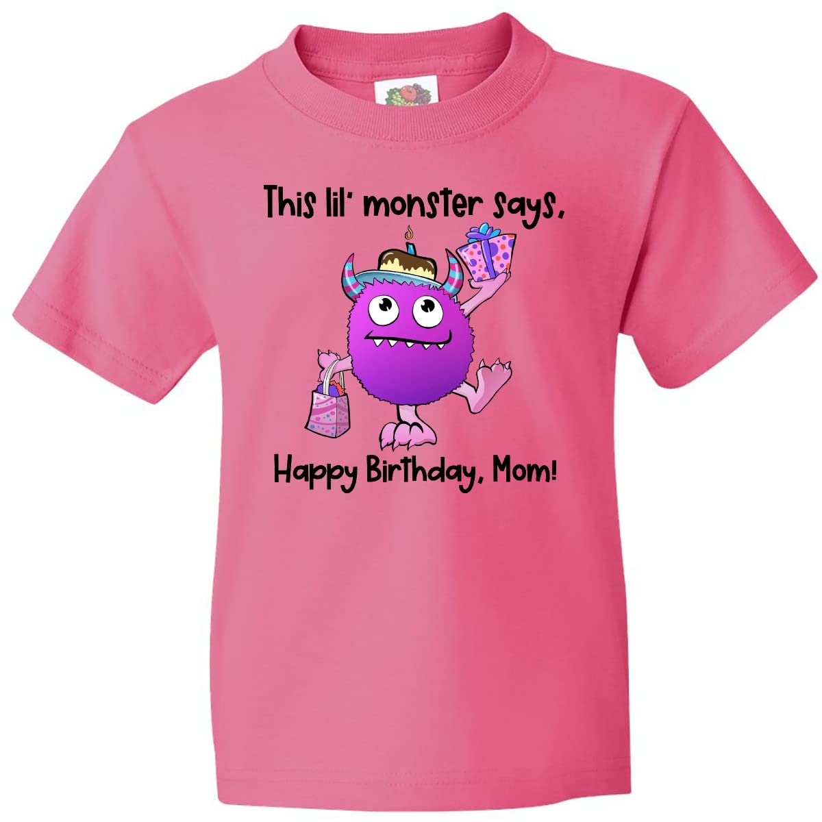 Inktastic Happy Birthday Mom T-Shirt for Kids - Cute Monster Design, Soft Cotton Youth Tee - Perfect for Birthday Parties, Gifts & Casual Wear