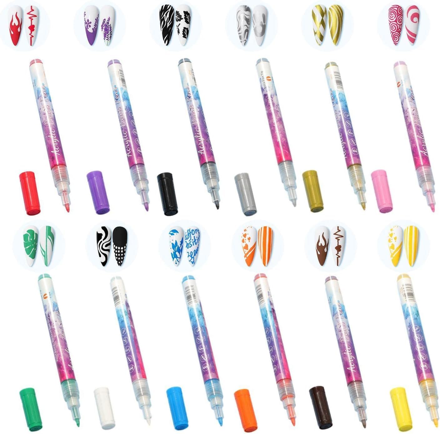 NAILWIND 12 Colors Nail Art Pens Kit - 3D Painting, Graffiti & Liner Nail Pens for DIY Nail Art | Quick Dry, Waterproof & Long Lasting | Perfect for Doting Flowers, Letters, Abstract Lines & Details | Great for Home, Salon & Party Nail Designs
