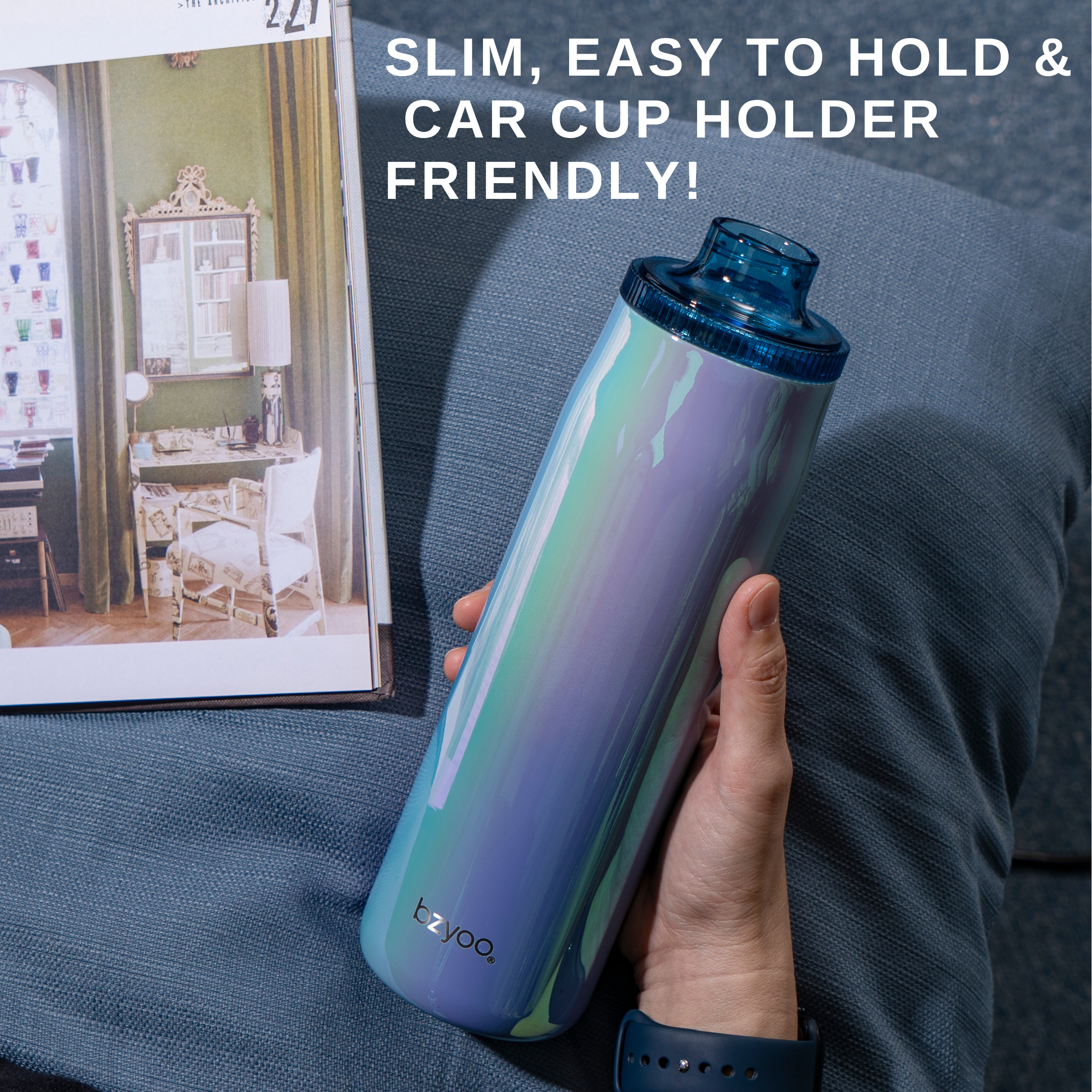 24oz Insulated Stainless Steel Water Bottle with Leakproof Clear Chug Lid - Aurora Iridescent Blue - Perfect for Gym, Hiking & Outdoor Activities