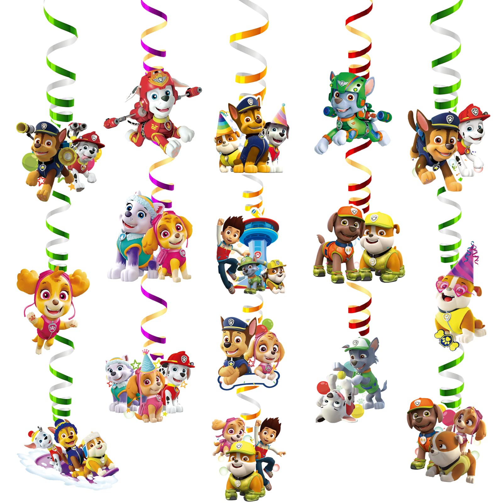 Dog Patrol Birthday Party Decorations - 16 Cartoon Hanging Swirl Decor for Kids Boys & Girls | Perfect for Birthday Parties, Baby Showers & Themed Events