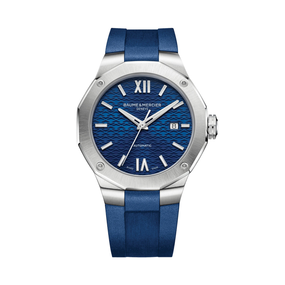 42mm Riviera Blue Dial Men's Watch with Rubber Strap - Perfect for Casual Wear, Sports & Outdoor Activities