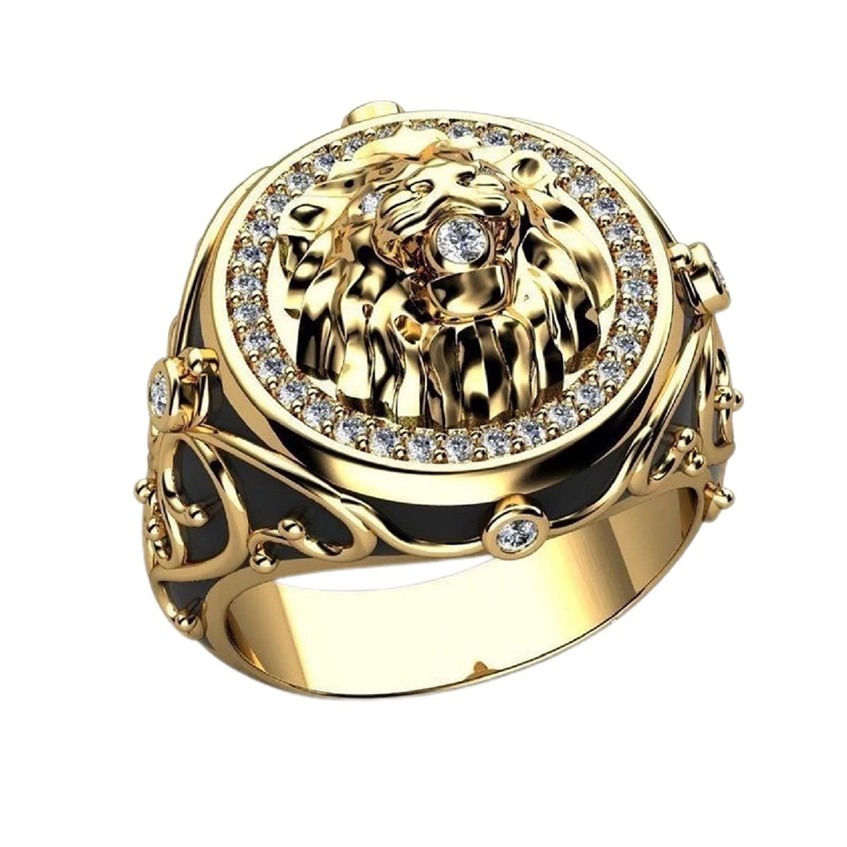 Iced Out Lion Head Ring for Men - Gothic Roaring Lion Biker Ring, Norse Viking Animal Jewelry for Boys - Perfect for Biker Gangs, Viking Cosplay & Streetwear Fashion