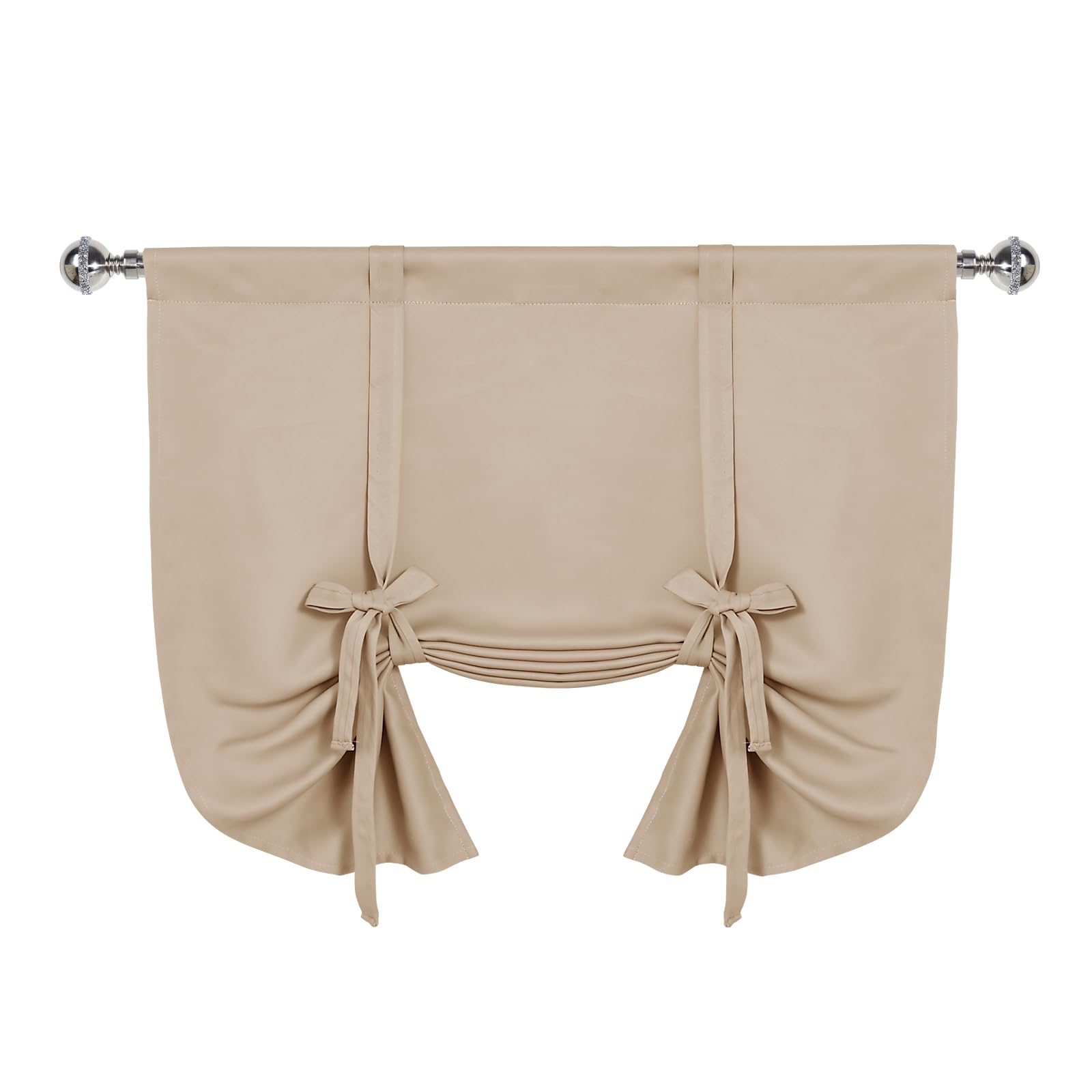 DWCN Blackout Curtains - Thermal Insulated Room Darkening Window Curtains with Rod Pocket & Tie-Up Shades, Beige (42x63 Inches, 1 Panel) - Perfect for Kitchen, Bedroom & Home Theater Light Control