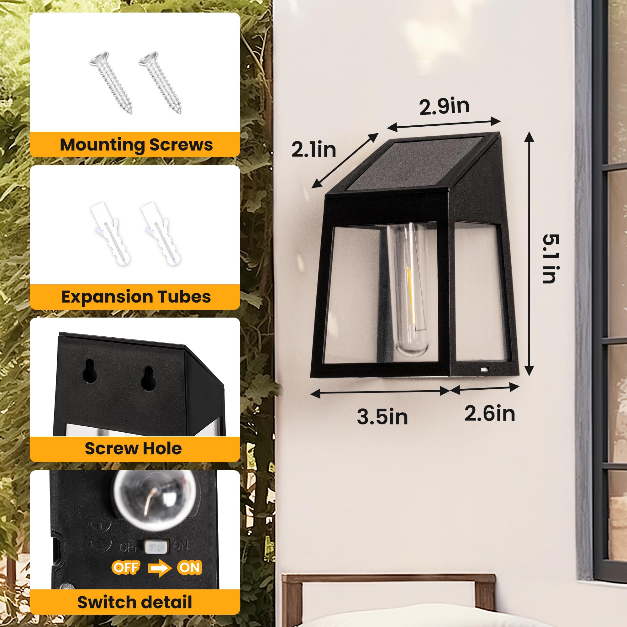GIGALUMI 8 Pack Solar Wall Lights Outdoor, Dusk to Dawn Waterproof Solar Fence Lights - Warm White LED Garden Lighting for Patio, Porch, Backyard, Pathway, Deck & Landscape Decoration