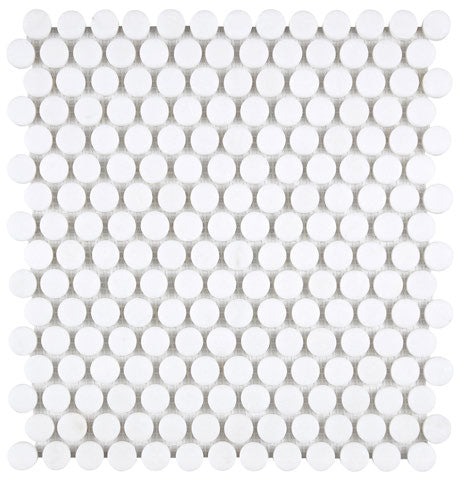 White Thassos Marble Penny Round Mosaic Tile - 1x1 Inch Hexagon Glass Tile for Kitchen Backsplash, Bathroom Shower, and Pool Designs