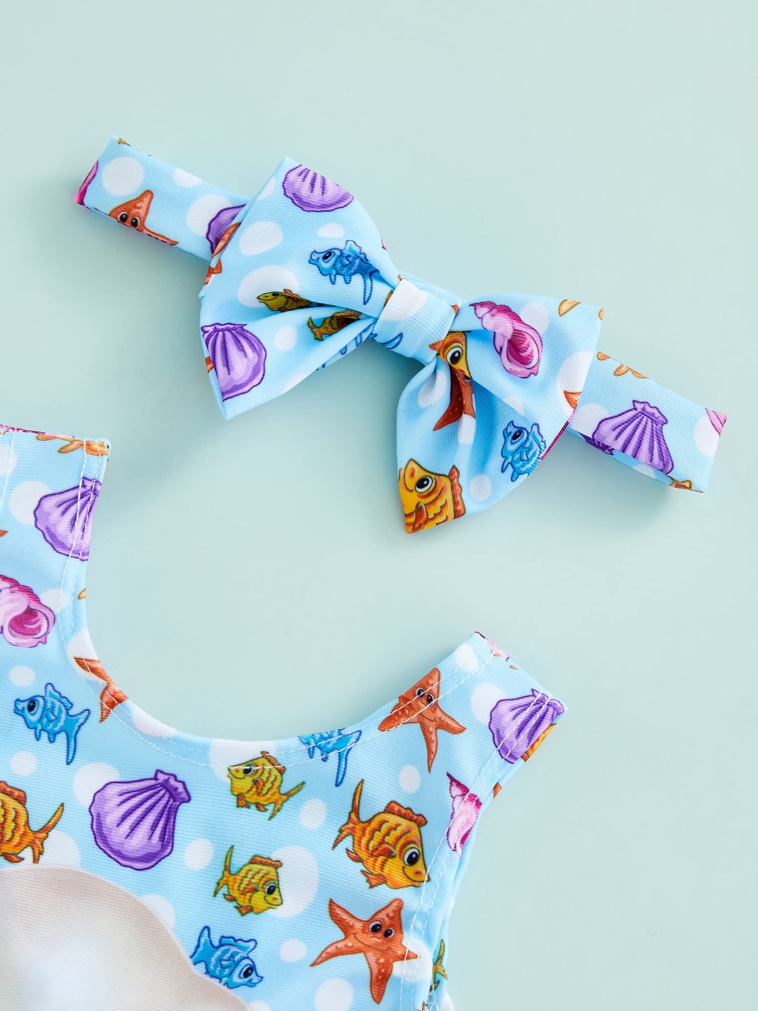 **Cartoon Print Ruffle Swimsuit for Little Girls - One Piece Bathing Suit with Matching Headband | Perfect for Beach, Pool & Summer Vacations**