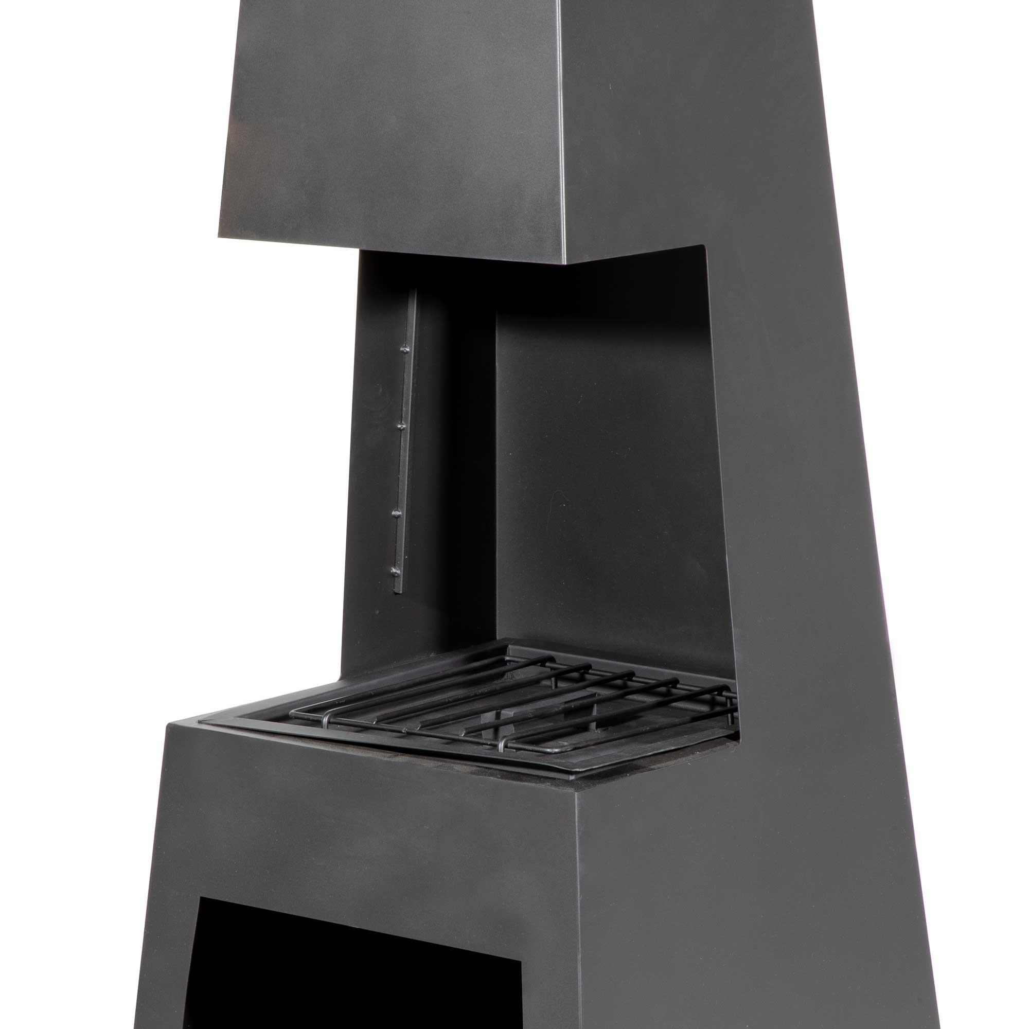 Pyramid Chiminea Outdoor Fireplace - Black Steel Patio Heater with Firewood Storage (DG107) - Perfect for Backyard, Garden, and Camping Gatherings