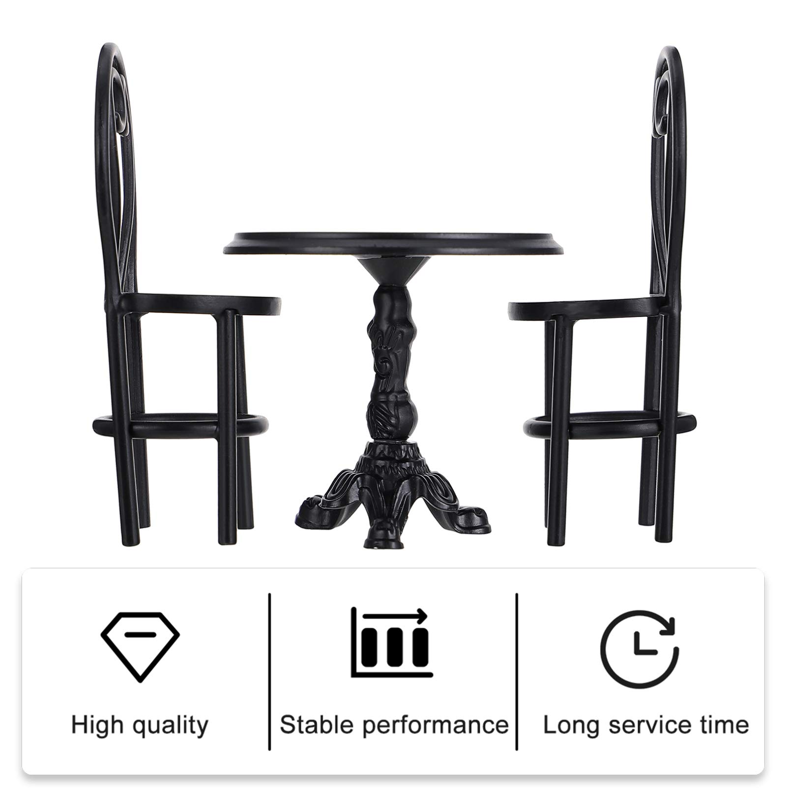 1:12 Scale Miniature Iron Dining Table & Chair Set - 3pcs Black Coffee Table Furniture for Christmas Decor, Micro Landscape & Dollhouse Display - Perfect for Miniature Scenes, DIY Projects & Home Decoration