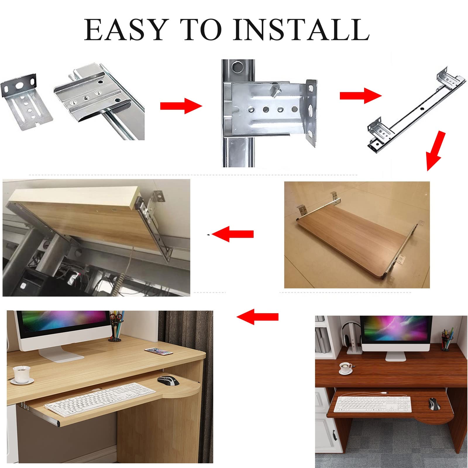 V3VOGUE Under Desk Slide-Out Keyboard Tray with Adjustable Height - Ergonomic Pull-Out Keyboard Drawer with Slide Rail & Mouse Pad - Perfect for Home Office, Gaming Setup, and Workspace Organization