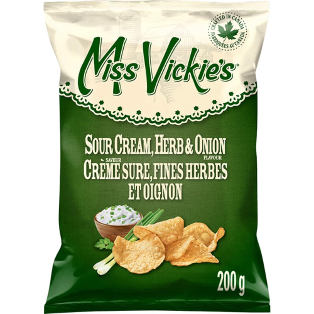 Miss Vickies Kettle Cooked Sour Cream & Onion Potato Chips - 7.1oz (200g) Bag | Crunchy Snack for Parties, Picnics & Game Nights