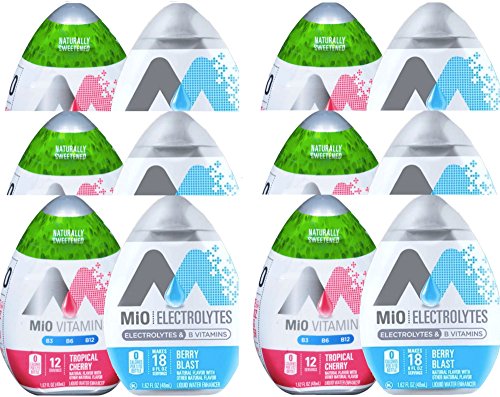 Mio Vitamins Tropical Cherry & Mio Electrolytes Berry Blast B Vitamins Liquid Water Enhancer 1.62 Fl Oz (12 Pack) - Boost Hydration & Energy for Workouts, Travel, and Daily Wellness