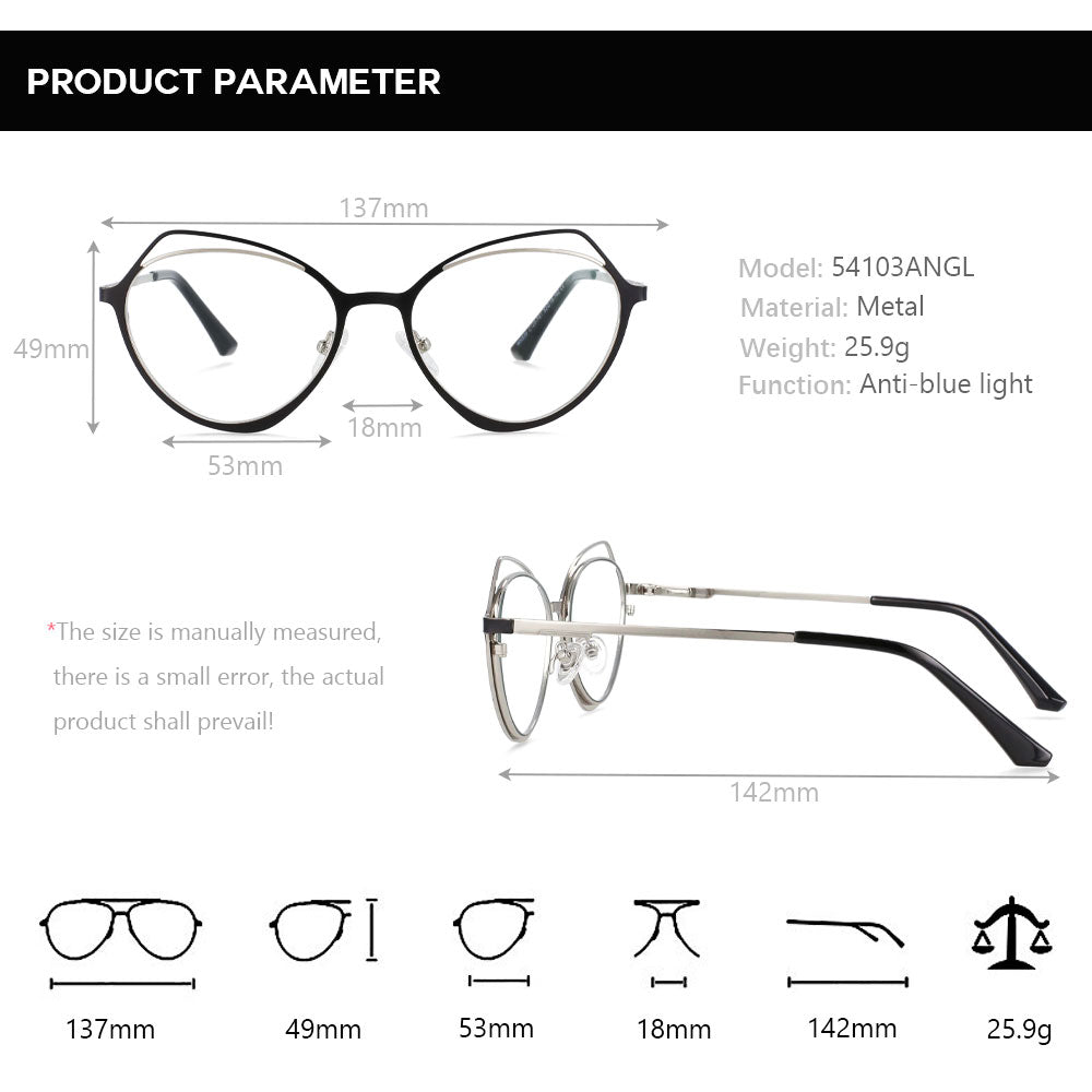 CCspace Women's Full Rim Irregular Cat Eye Alloy Frame Eyeglasses 54103 - Stylish Retro Glasses for Women, Lightweight Metal Frames for Everyday Wear, Work & Fashion Accessories