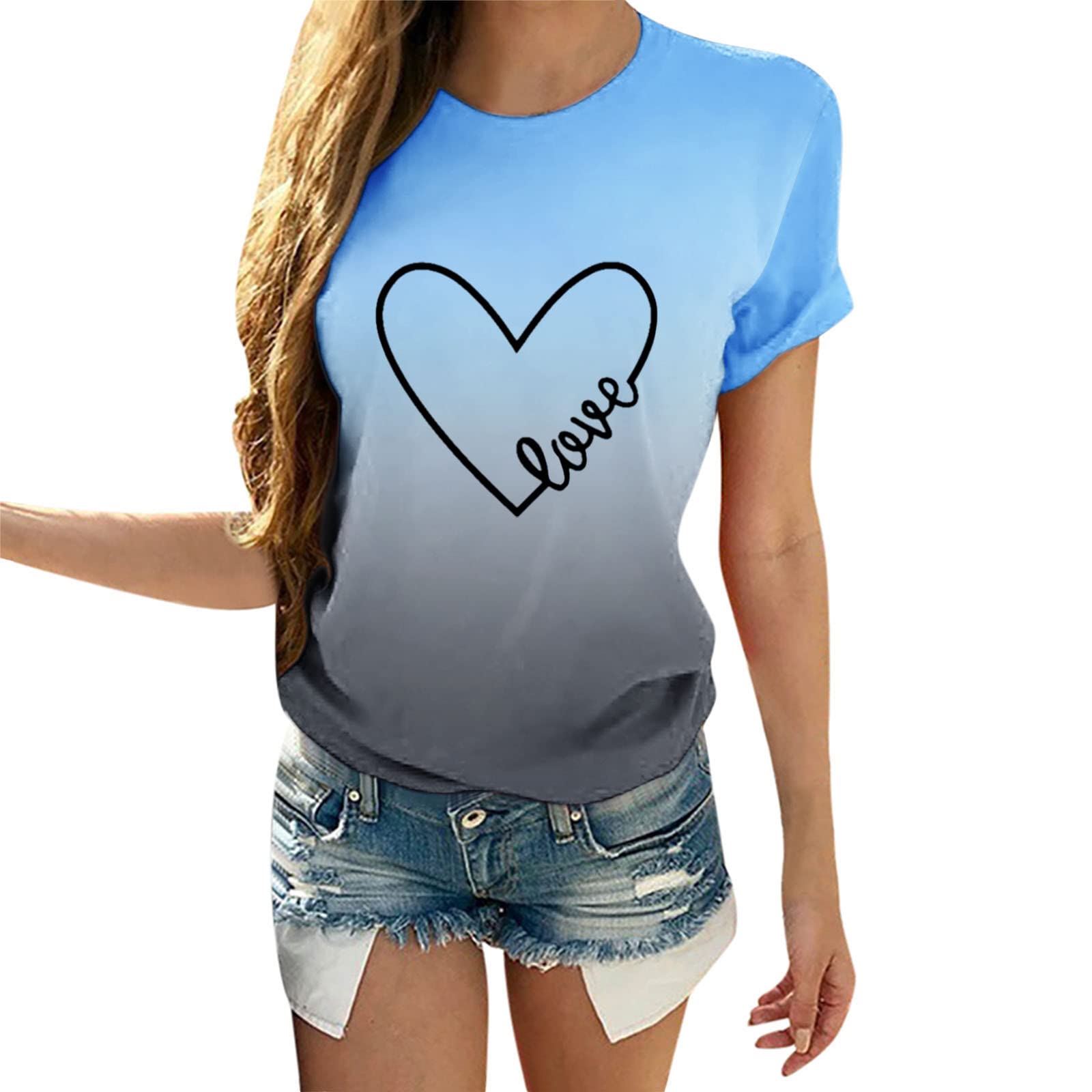 Valentine's Day Couple T-Shirts for Women - Heart Print Tie-Dye Short Sleeve Tops | Romantic Wedding Gifts for Couples | Perfect for Anniversaries, Date Nights & Matching Outfits