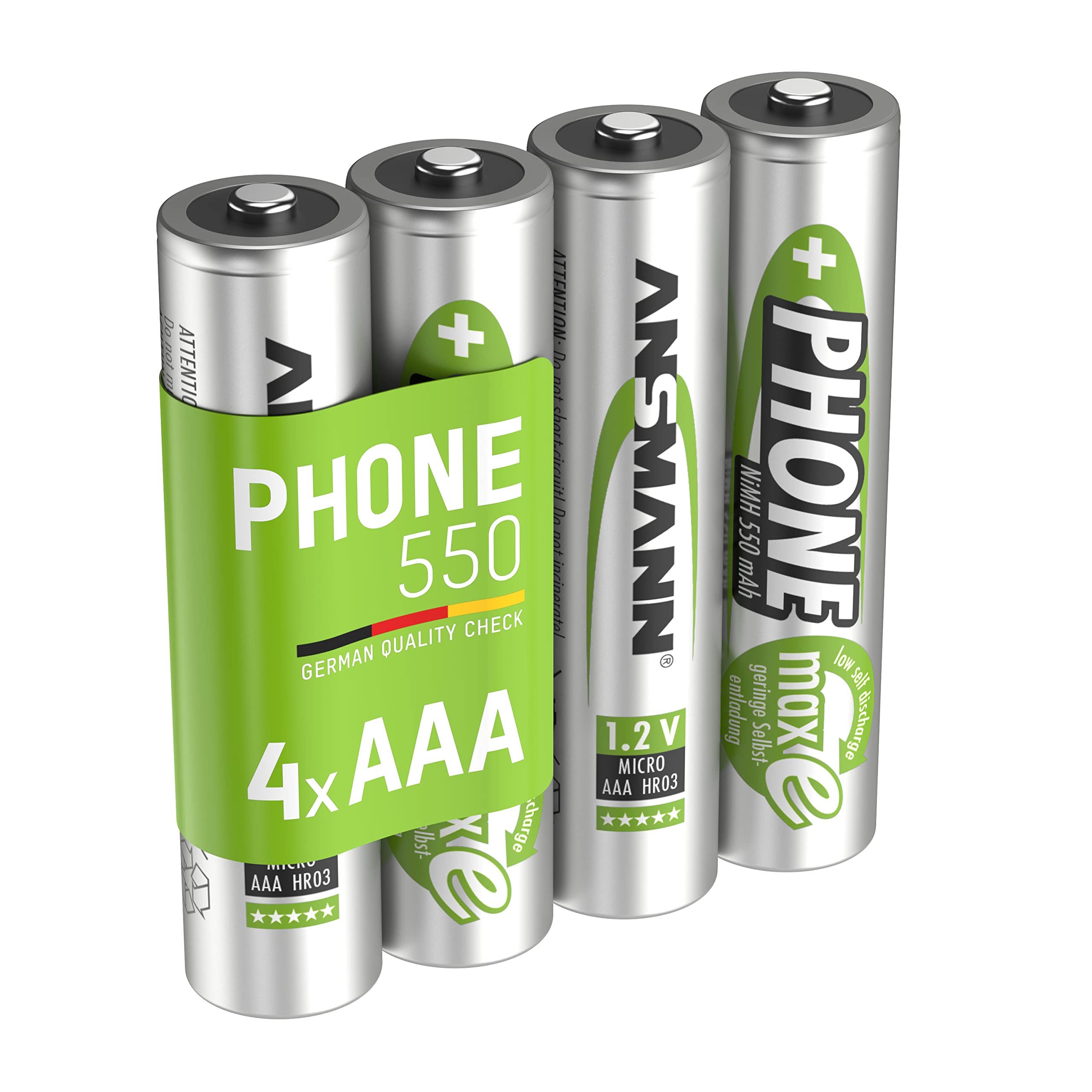 ANSMANN 1.2V 1000mAh AAA Rechargeable Batteries (4-Pack) - NiMH Low Self-Discharge Batteries for Cordless Phones, Baby Monitors, Walkie Talkies, Remote Controls - Long Lasting Power for Home & Office Electronics
