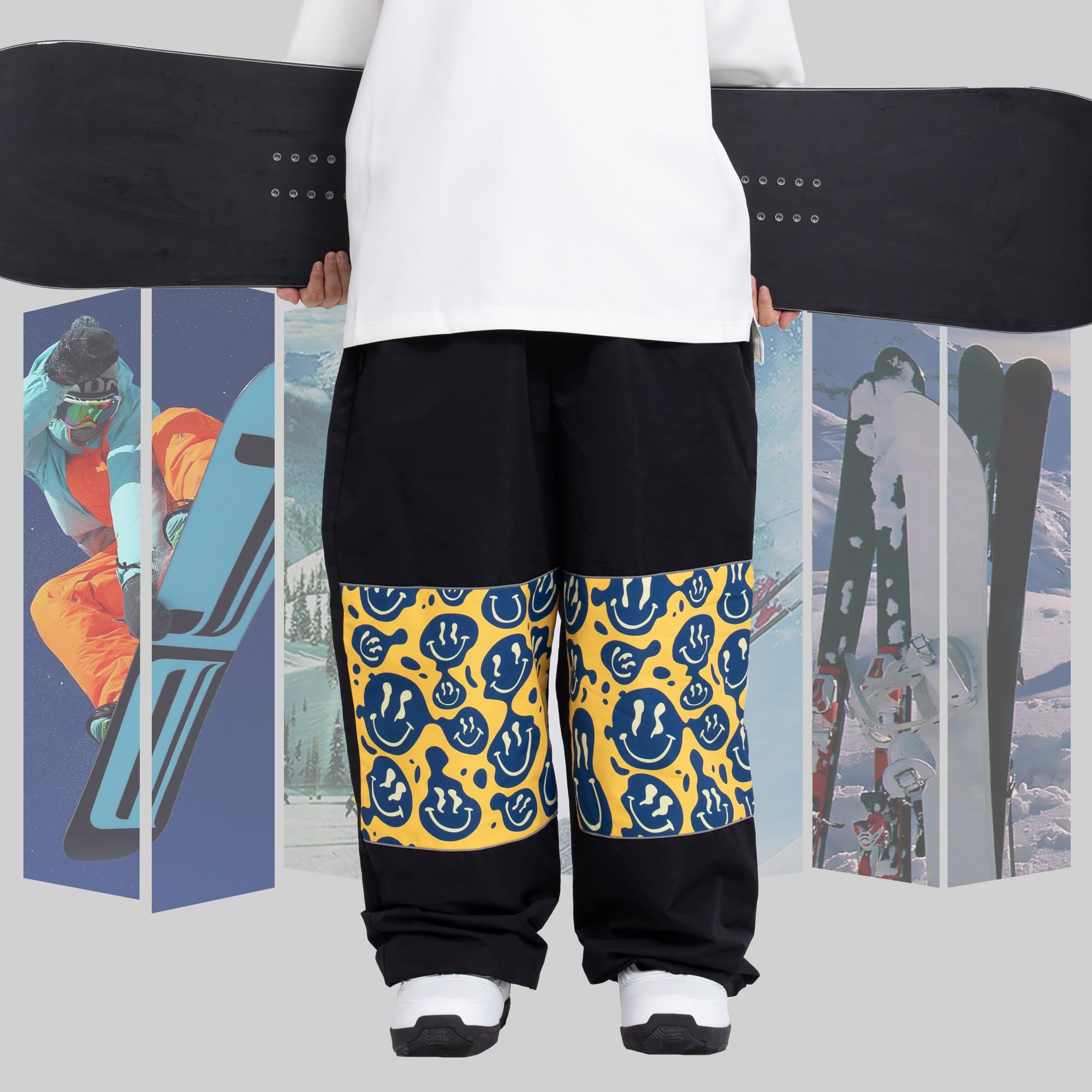 SNOWVERB Waterproof Ski & Snowboard Pants for Women & Men - Reflective Cargo Pants with Graphic Panels, Loose Fit for Comfort - Perfect for Skiing, Snowboarding & Winter Outdoor Activities