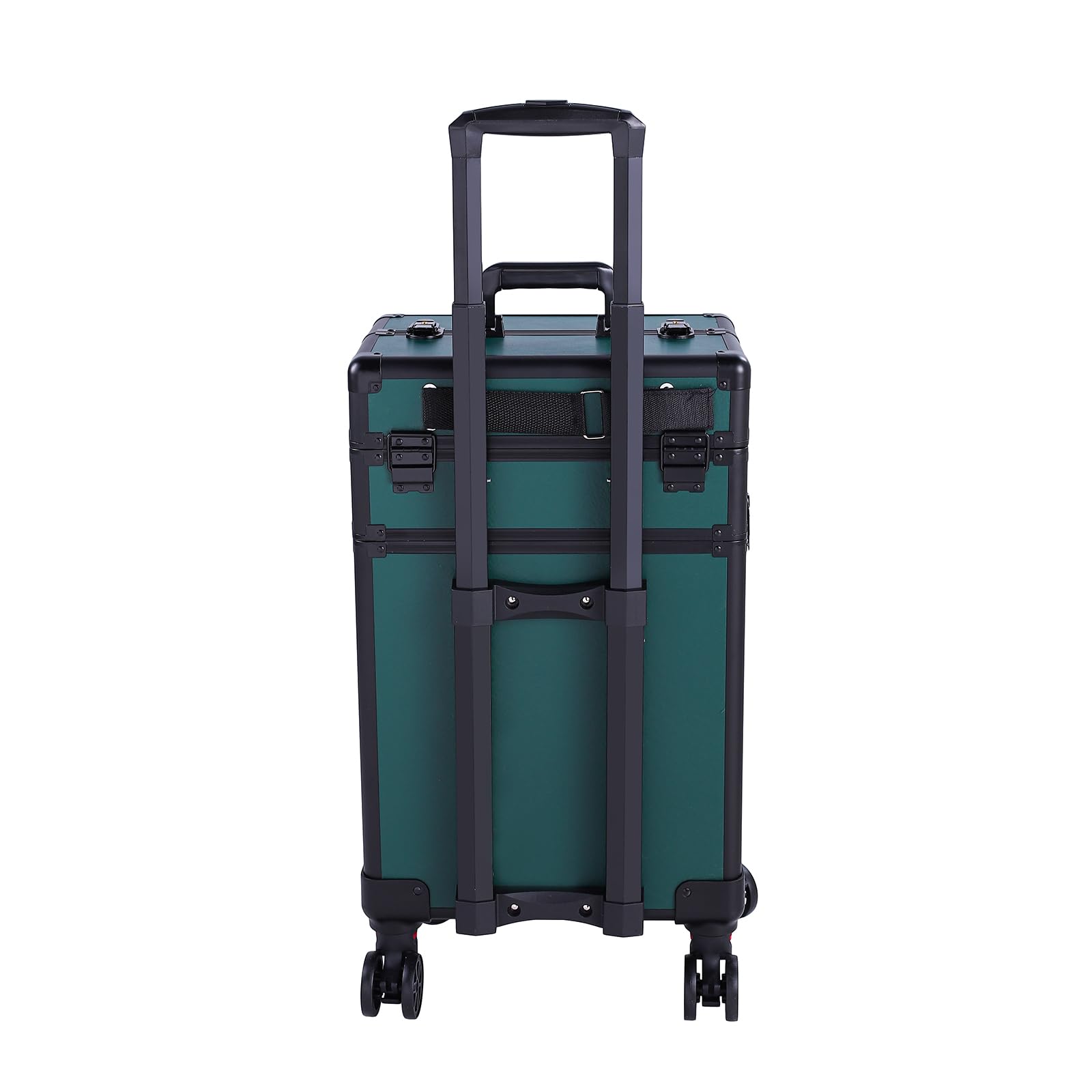 Karl Home 4-in-1 Makeup Train Case Rolling Cosmetic Trolley - Large Capacity Professional Beauty Organizer with 360° Swivel Wheels & Lock - Perfect for Traveling Hairstylists, Makeup Artists & Nail Tech Students (Dark Green) | Ideal for Salon Professionals, Beauty School & On-the-Go Makeup Storage