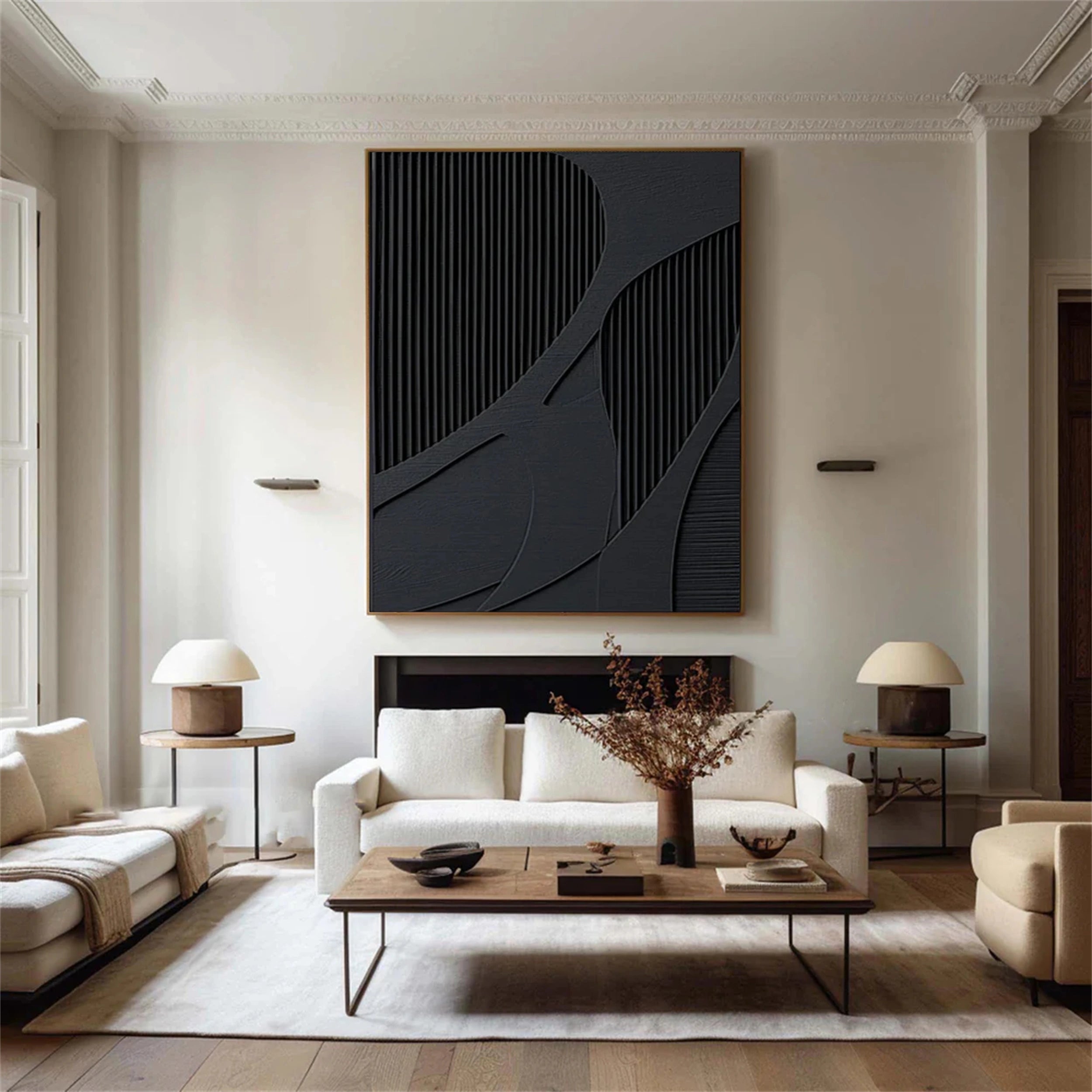 Black Plaster Art Minimalist Textured Painting - Modern Abstract Wall Decor for Living Room, Bedroom & Office | #MZ034