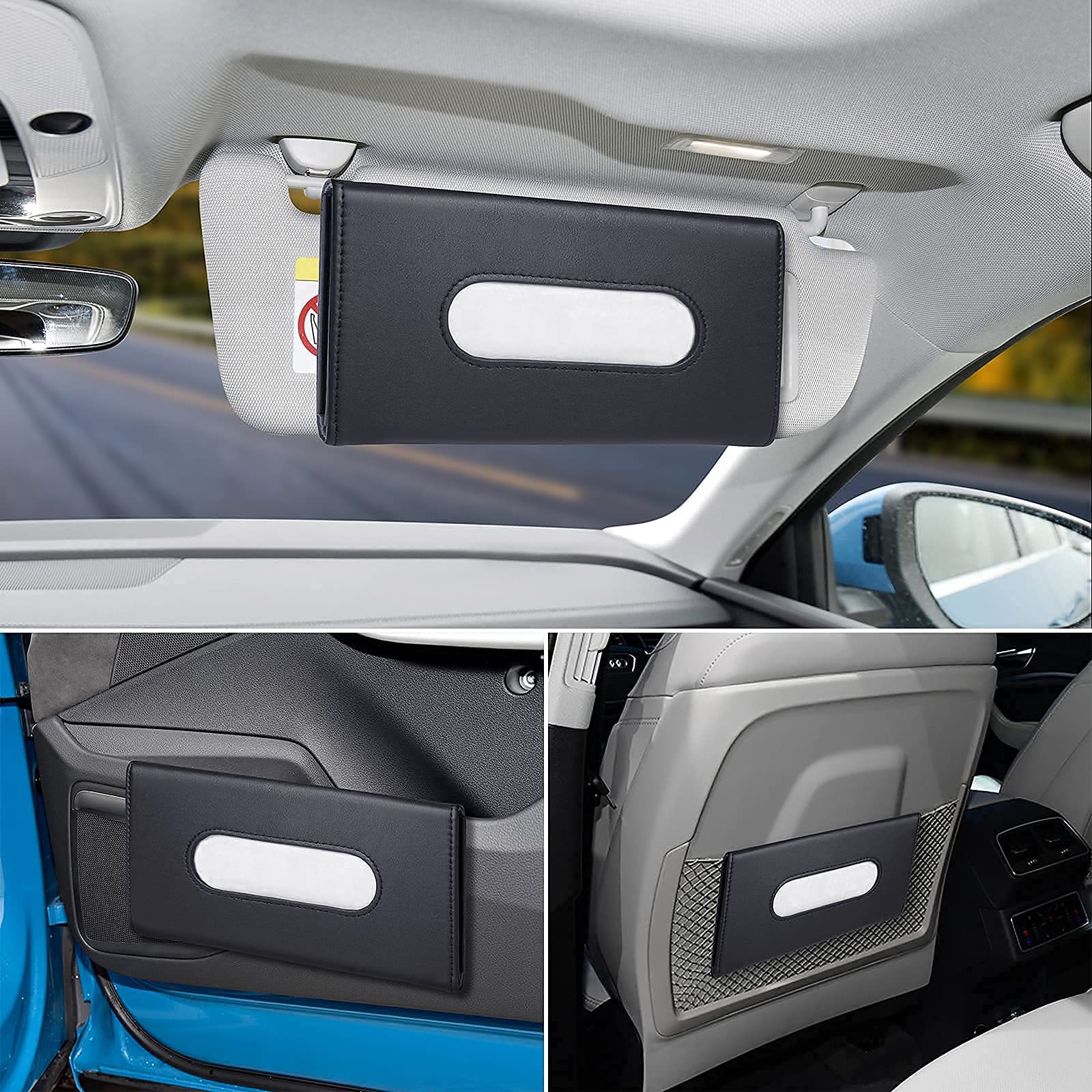 Premium PU Leather Car Tissue Holder & Mask Bracket - Universal Sun Visor Organizer with Seat Back Mount (Black) - Perfect for Road Trips, Daily Commutes & Family Travel Accessories