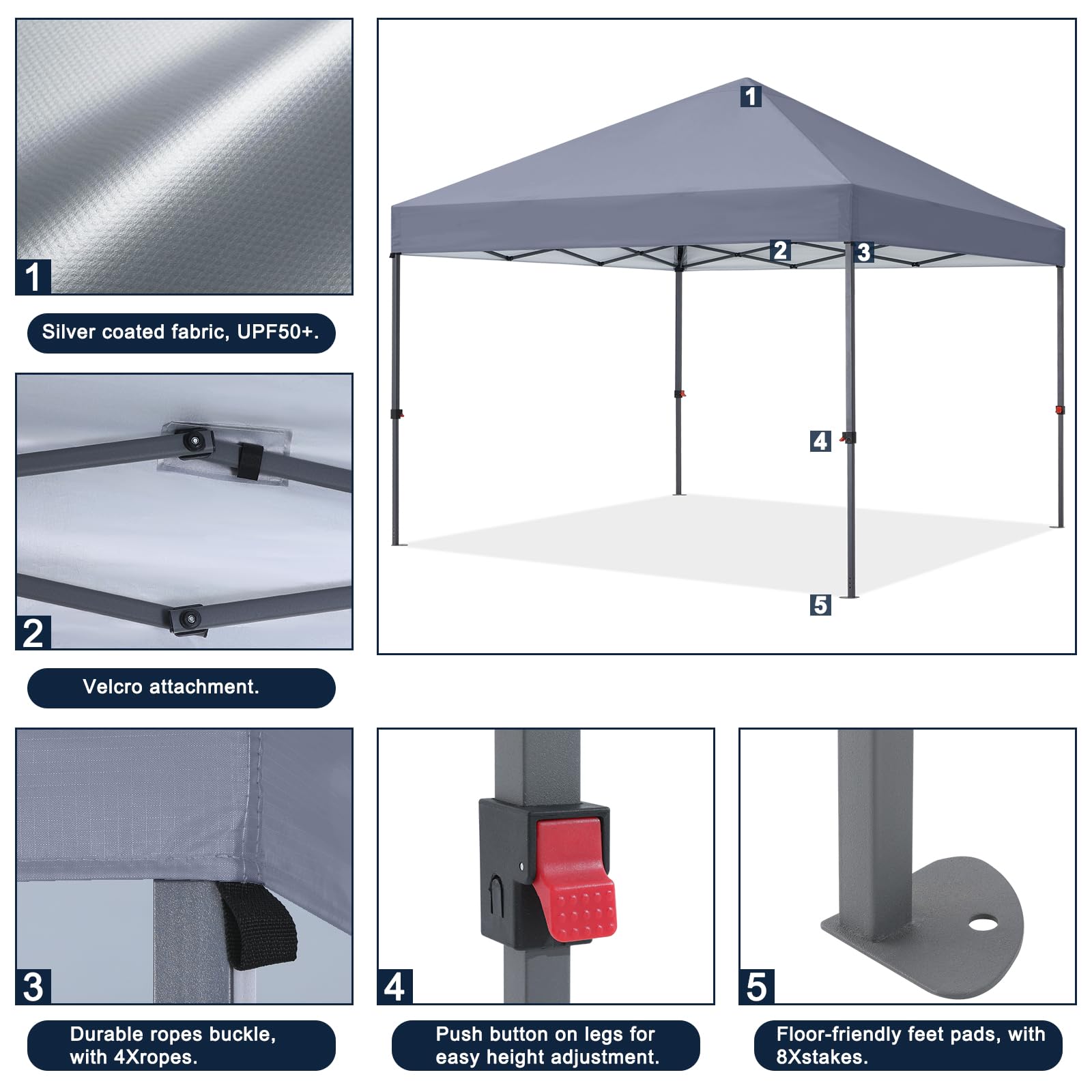COOSHADE 10x10Ft Pop Up Canopy Tent - Heavy Duty & Portable Instant Shelter with 4 Sandbags (Grey) - Perfect for Outdoor Events, Beach, Camping, Picnics & Backyard Parties