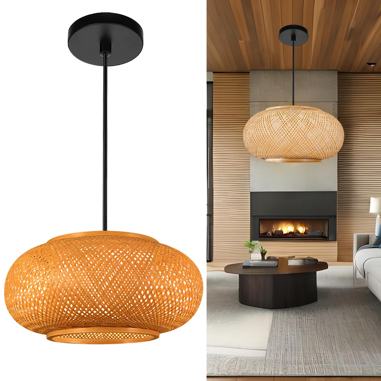 GWY Bamboo Lantern Pendant Light - Japanese Retro Style E27 Chandelier Hanging Ceiling Lamp for Living Room, Bedroom, Restaurant & Cafe | Perfect for Zen Decor, Asian Tea Houses, Bars and Dining Areas